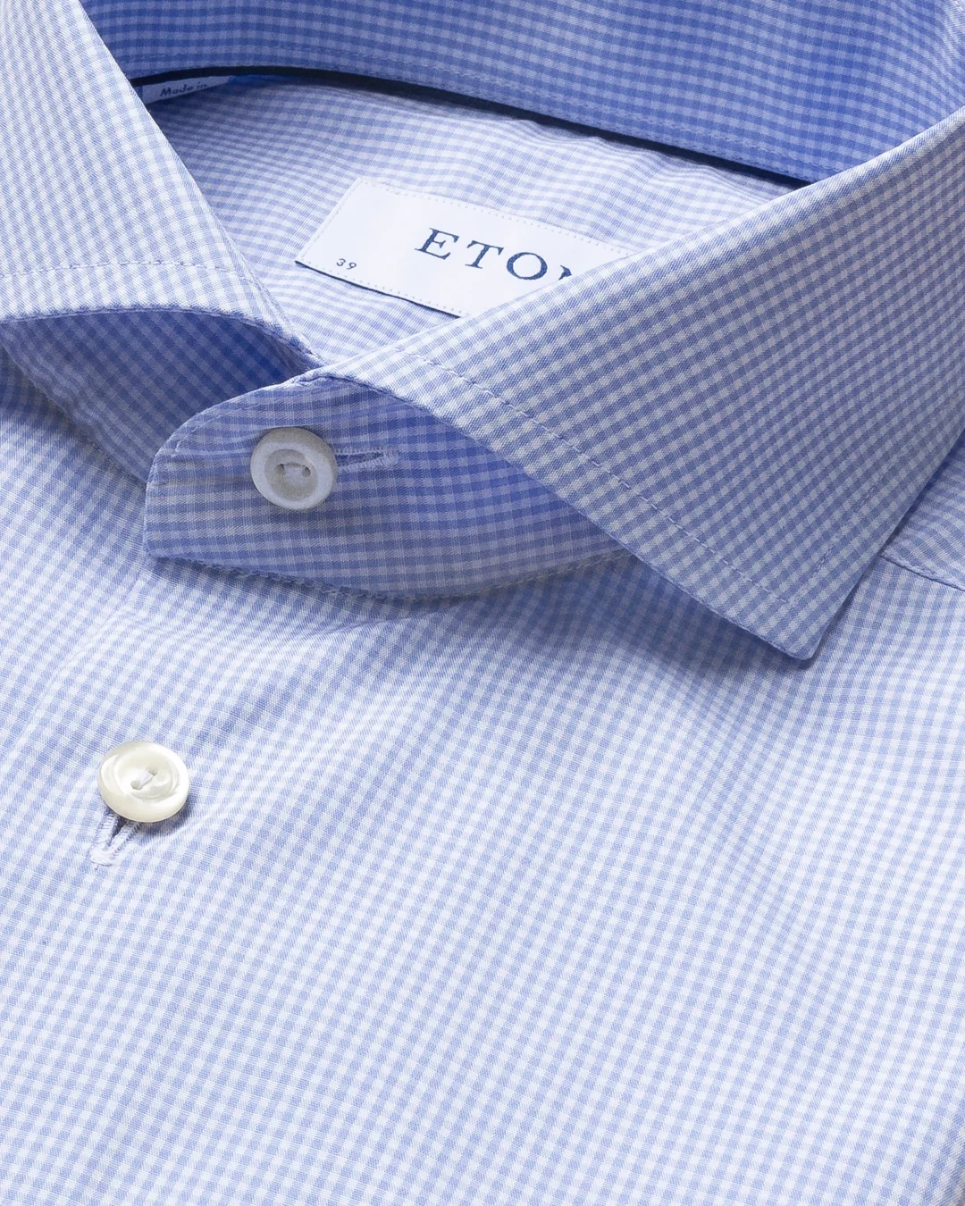 Light Blue Checked Poplin Shirt - Extreme Cut Away - Eton