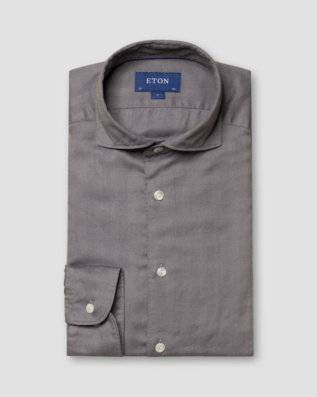 Mid Gray Herringbone Flannel Shirt - Eton