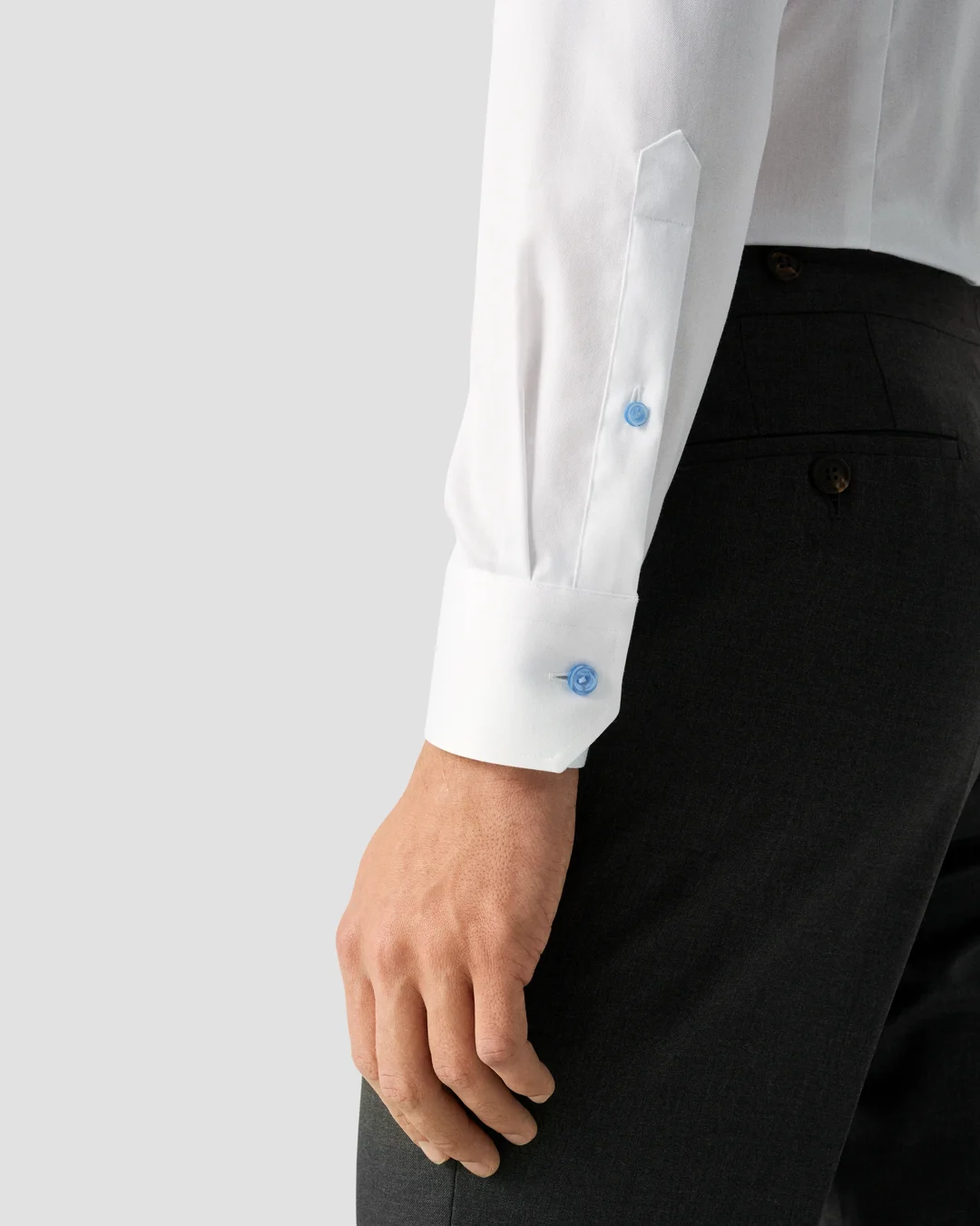 Eton Men's Contemporary Fit Light Blue Details Signature Twill Shirt - White - Size 17.5