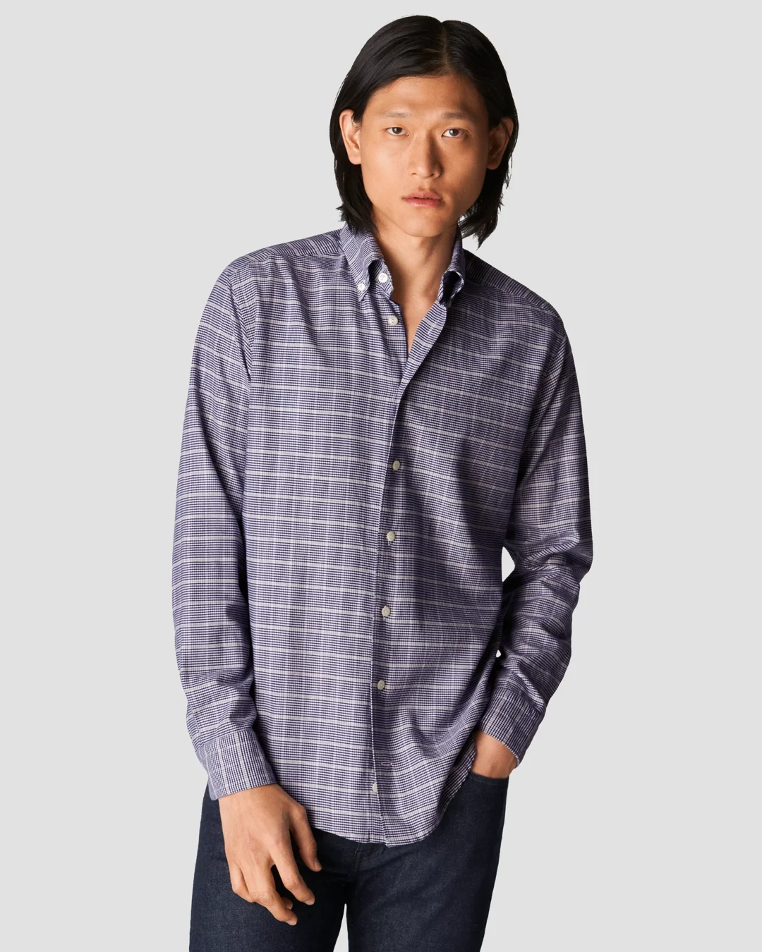 ネイビー チェック柄 フランネルシャツ チェック柄フランネルシャツ ネイビー - Eton