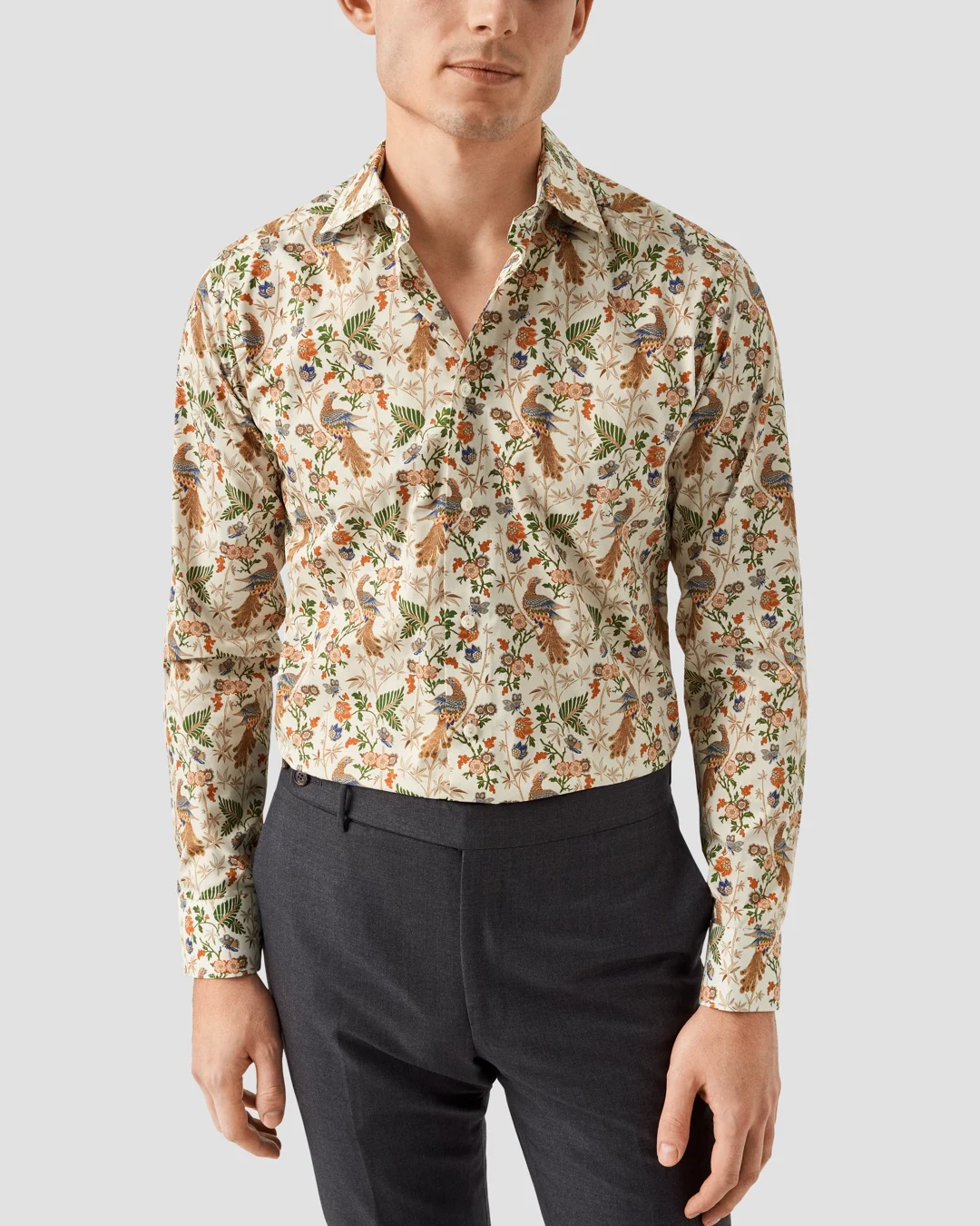 Peacock Print Fine Twill Shirt - Eton