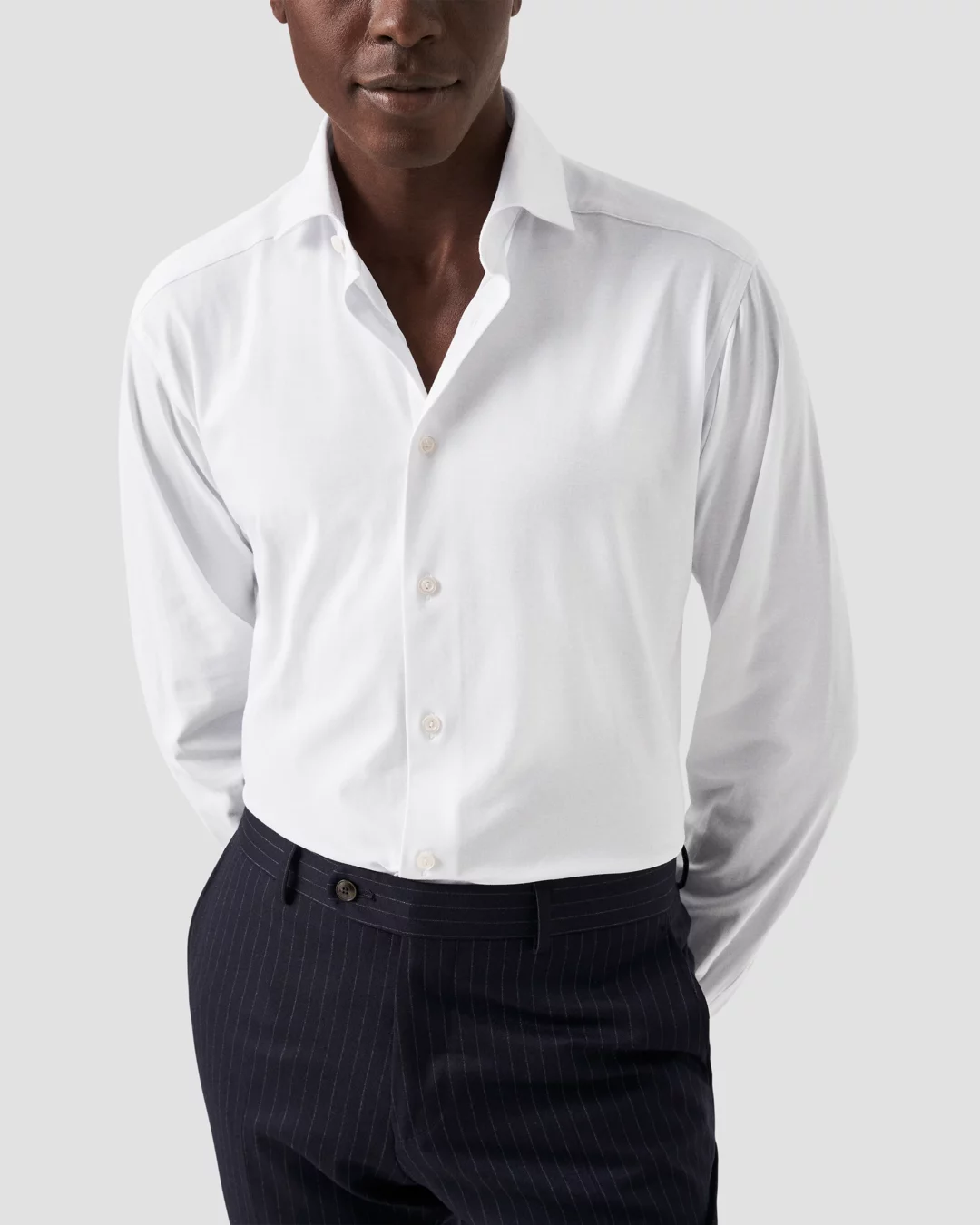 White Solid Cotton Four-Way Stretch Shirt - Eton