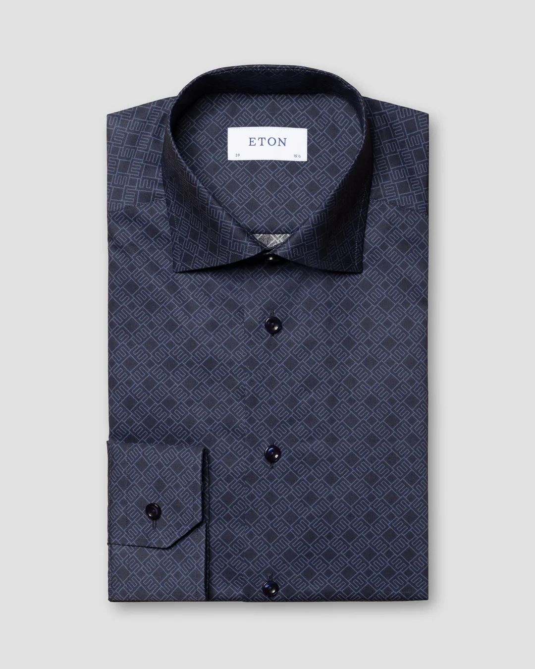 Navy Double E Logo Print Fine Twill Shirt - Eton