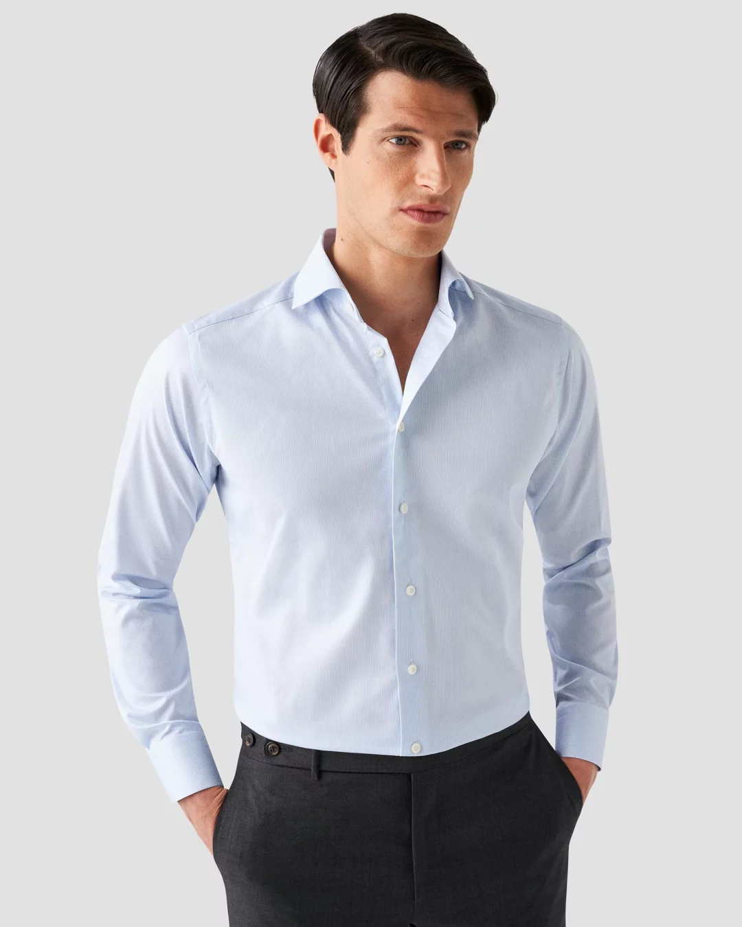 Light blue Fine Striped Cotton Lyocell Stretch Shirt - Eton