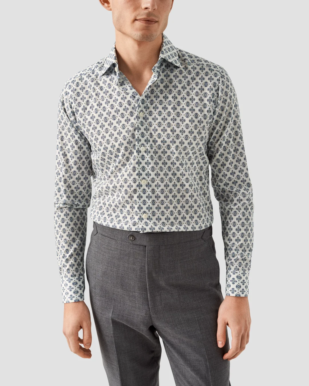 Men Dark Grey Tencel Distressed Pocket Print Shirt