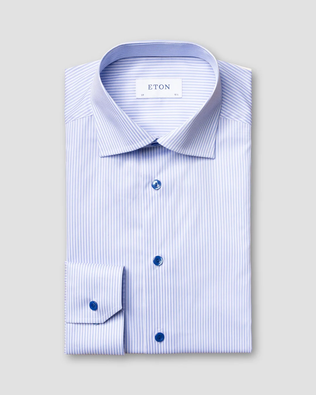 Sky Blue Striped Stretch Shirt – Navy Buttons - Eton