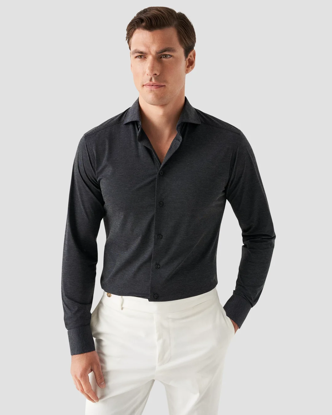 Dark Blue Mélange Four-Way Stretch Shirt - Eton