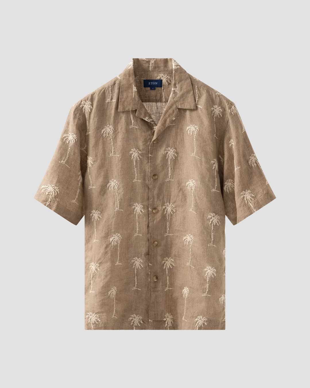 palm tree dress shirt Brown Palm Tree Embroidery Resort Shirt
