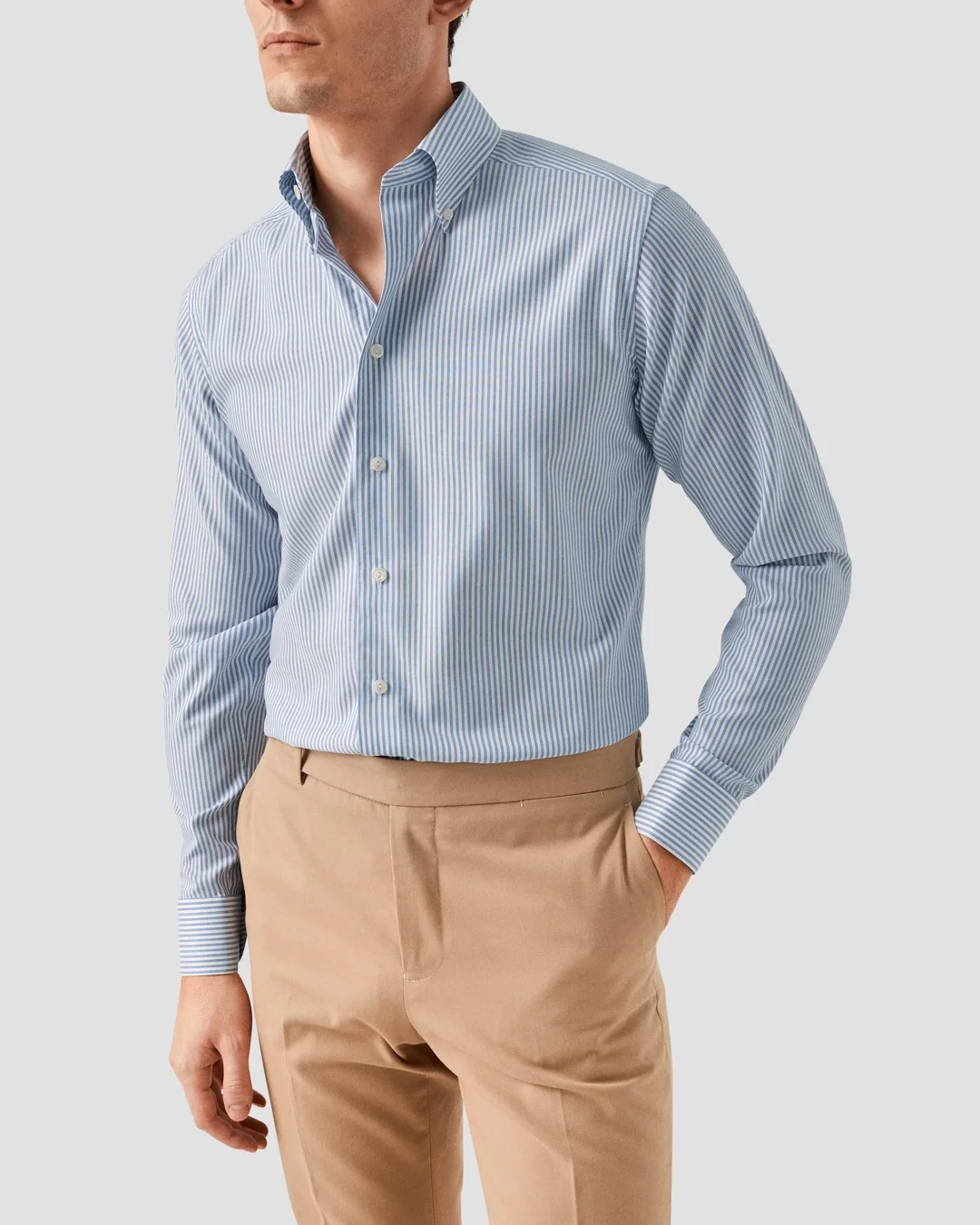 black model in blue dress Sartorio Cotton Shirt in Navy Blue Bengal Stripe 15 main image 0