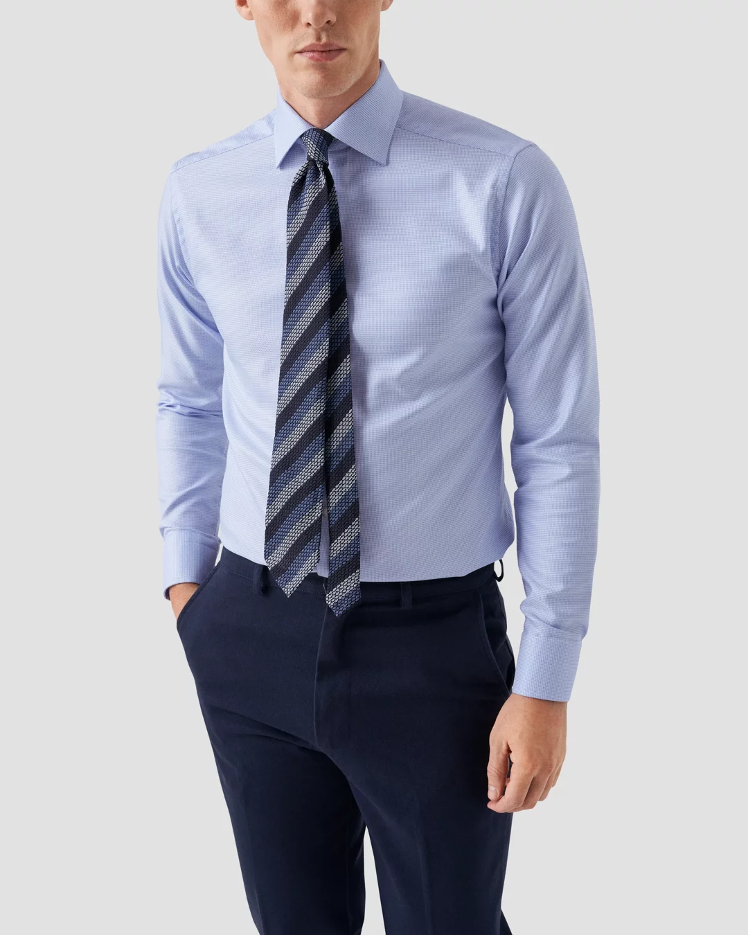 Light Blue Patterned Textured Twill Shirt