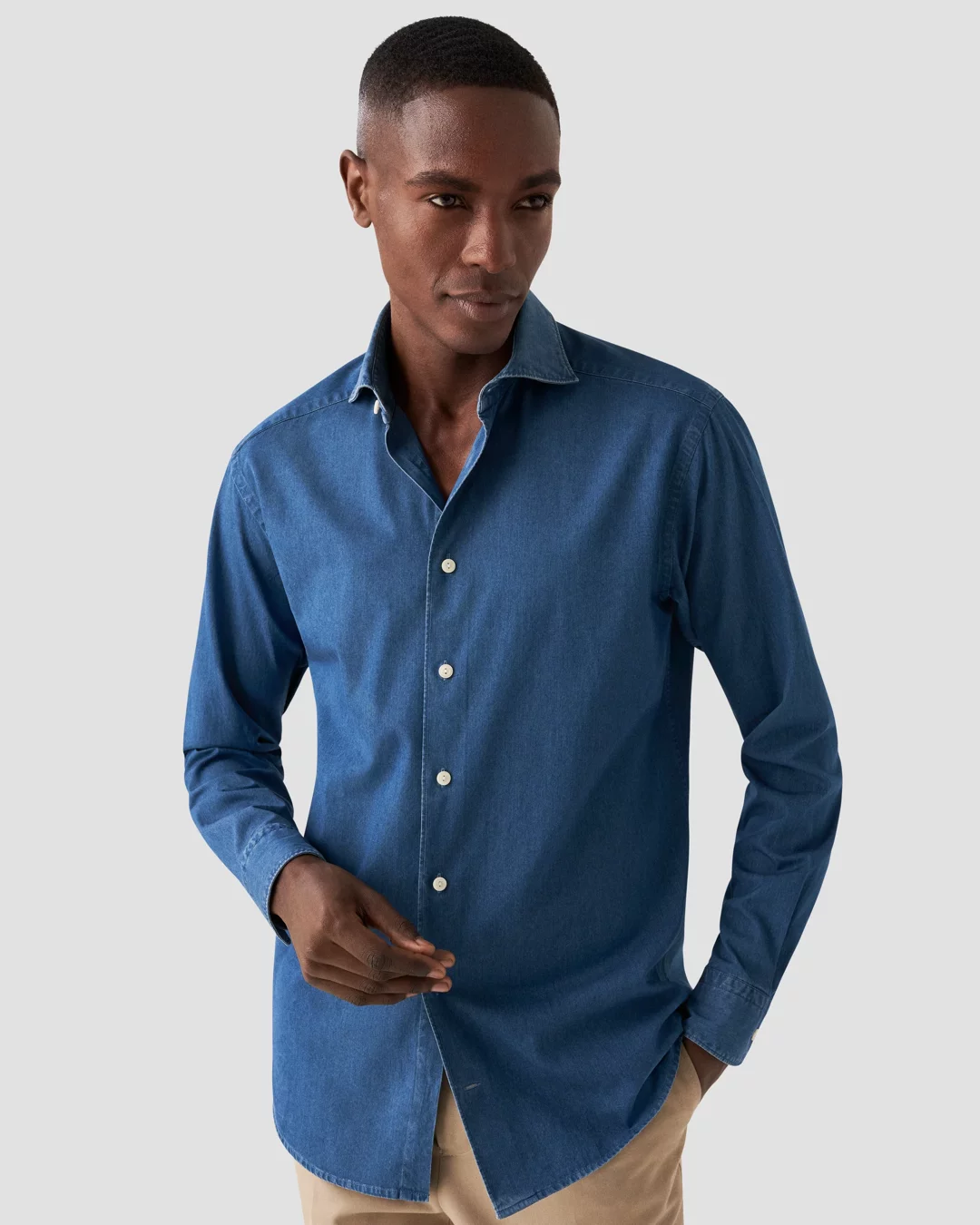 Dark Blue Lightweight Denim Shirt - Eton