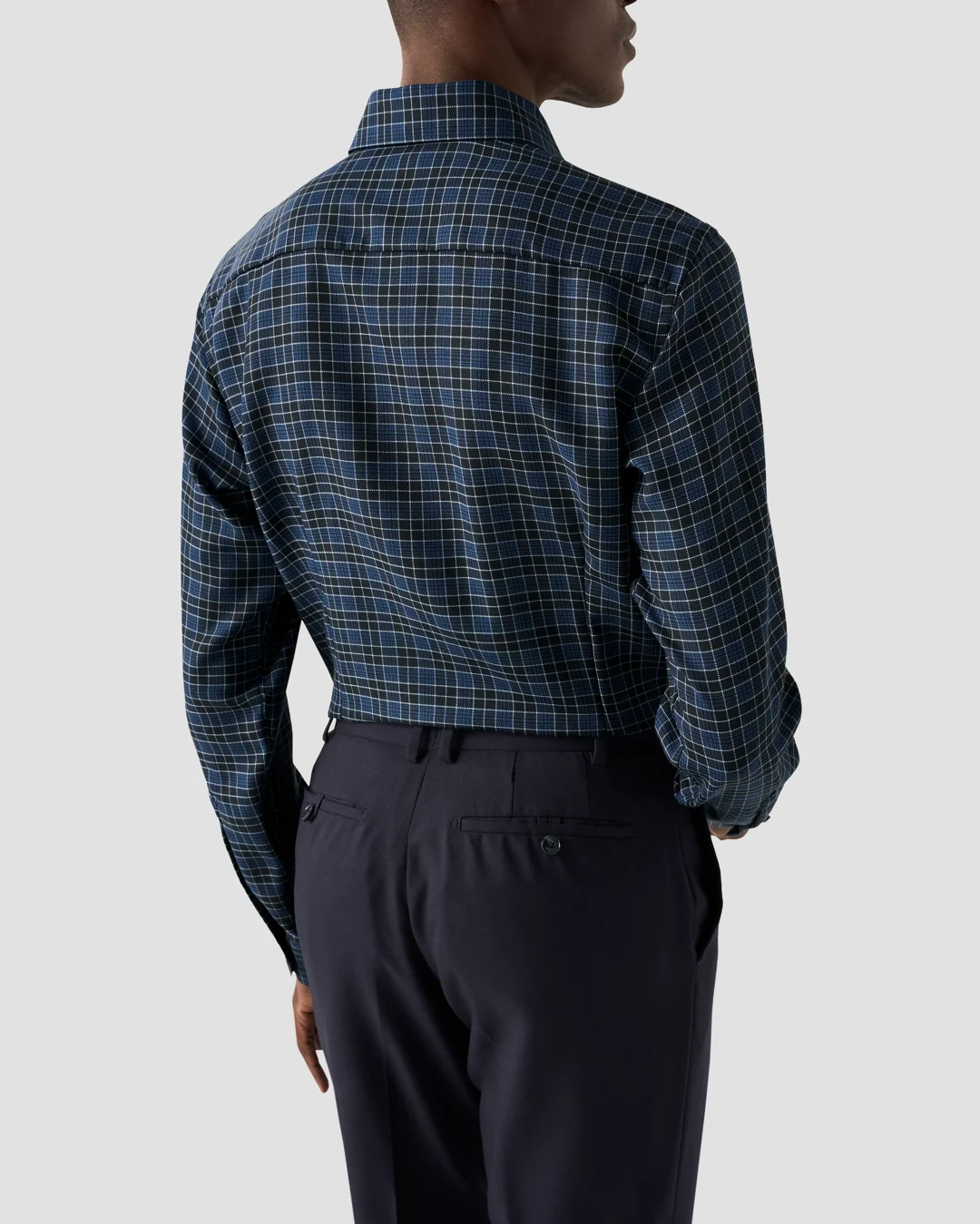 Navy Checked Merino Wool Shirt