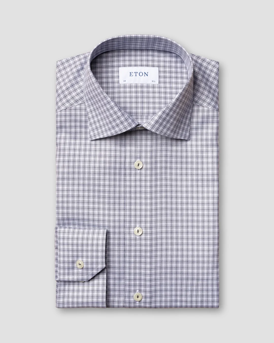 Navy Micro Check Stretch Shirt - Eton