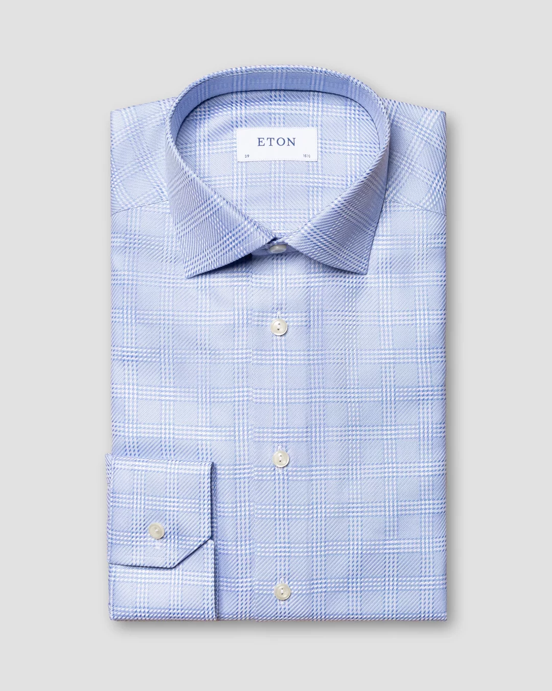 Mid Blue Checked King Twill Shirt - Eton