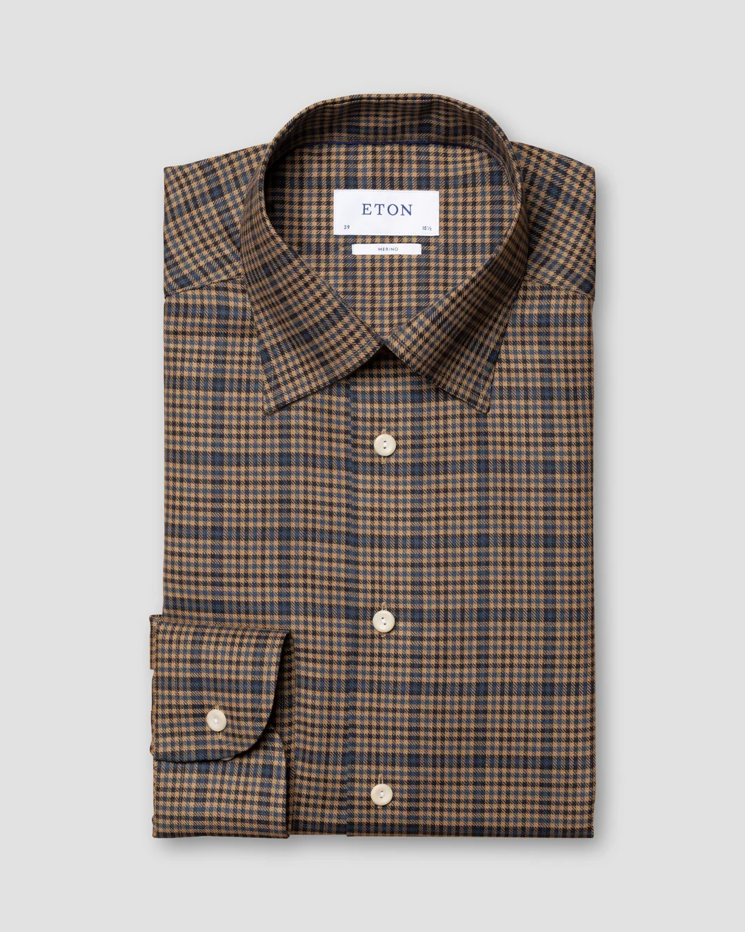 Brown Checked Brushed Merino Wool Shirt - Eton
