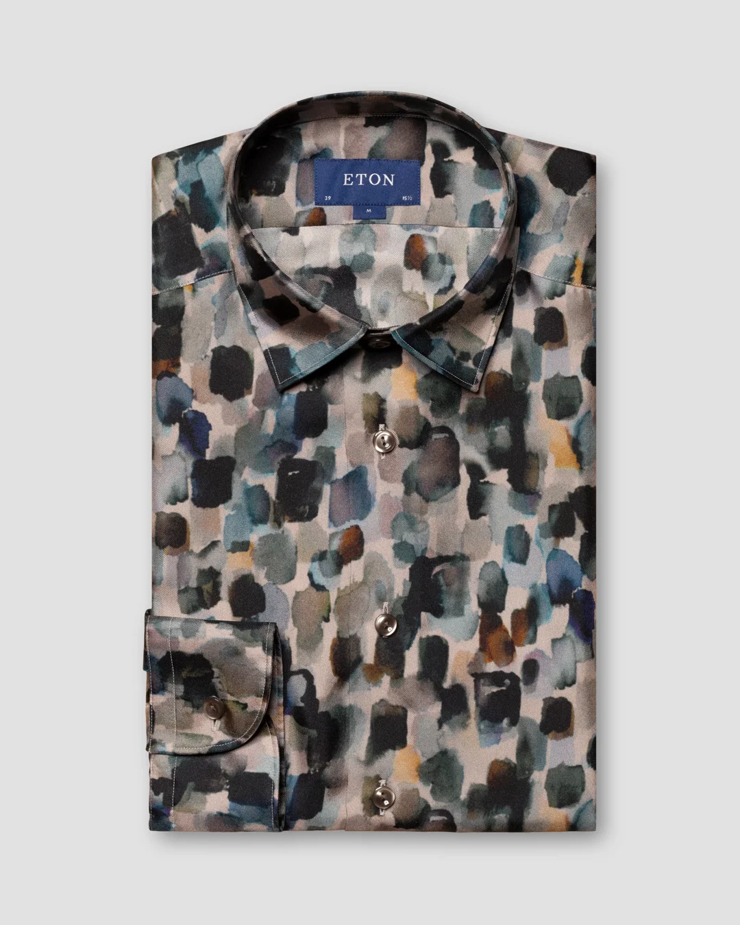 Brown Geometric-print silk-twill shirt, 73 London