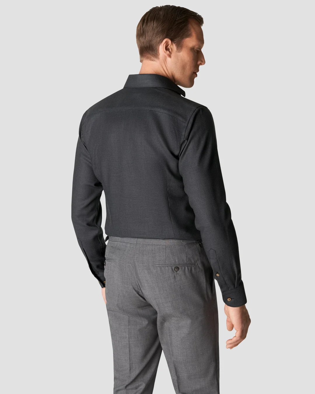 Black Houndstooth Brushed Merino Wool Shirt - Eton