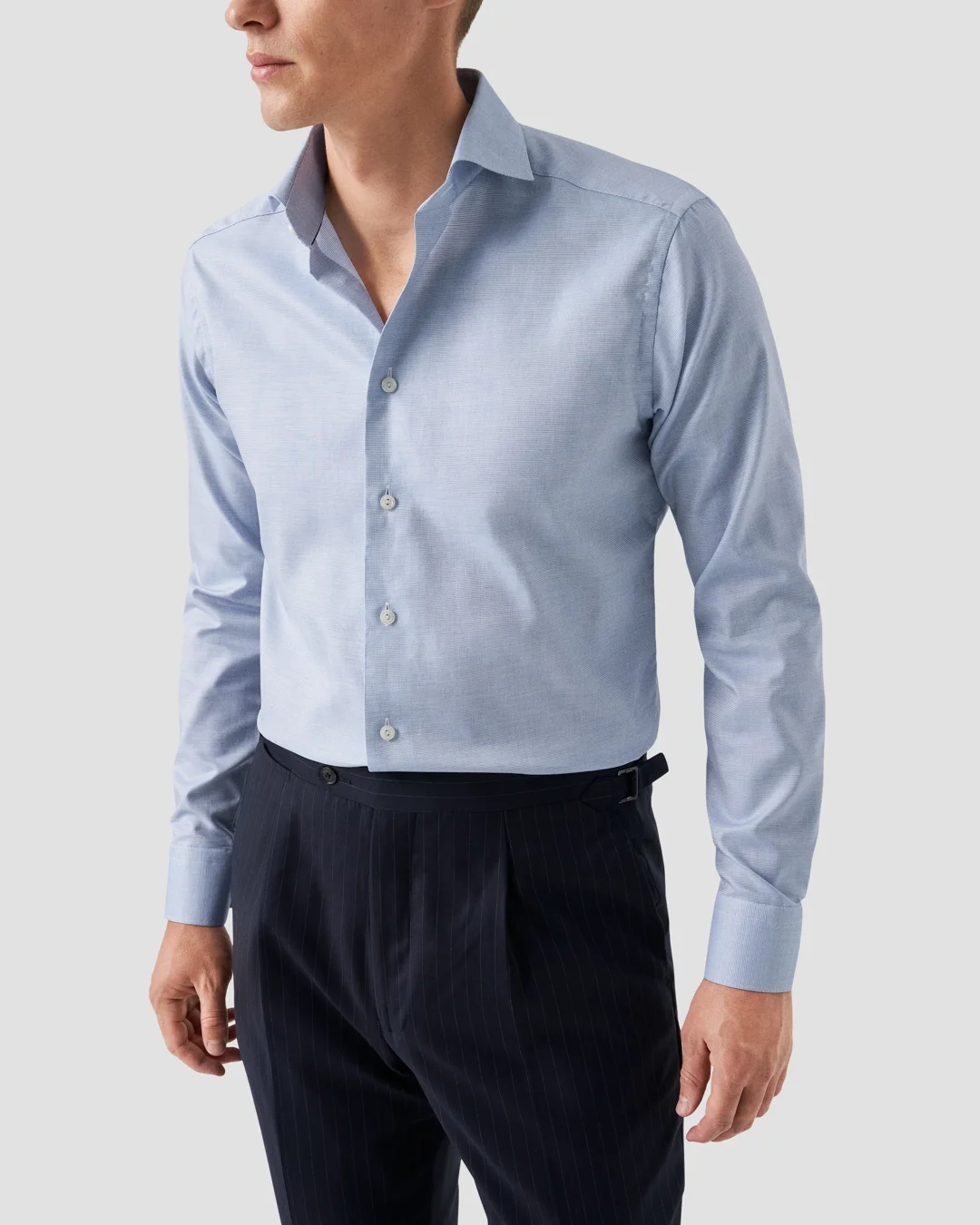 Light Blue Mlange Signature Twill Shirt - Eton