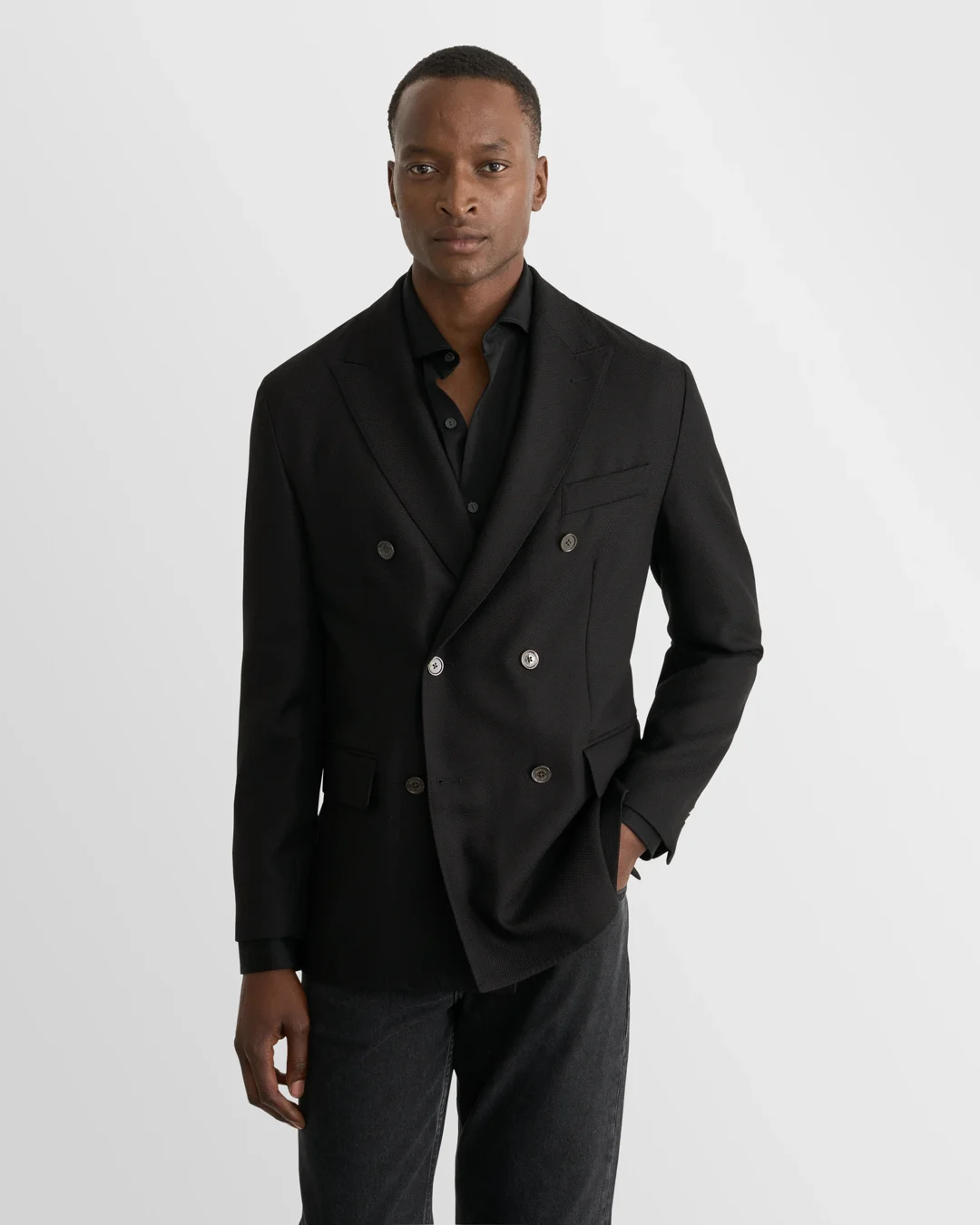 Black Double Breasted Hopsack Soft Jacket - Eton
