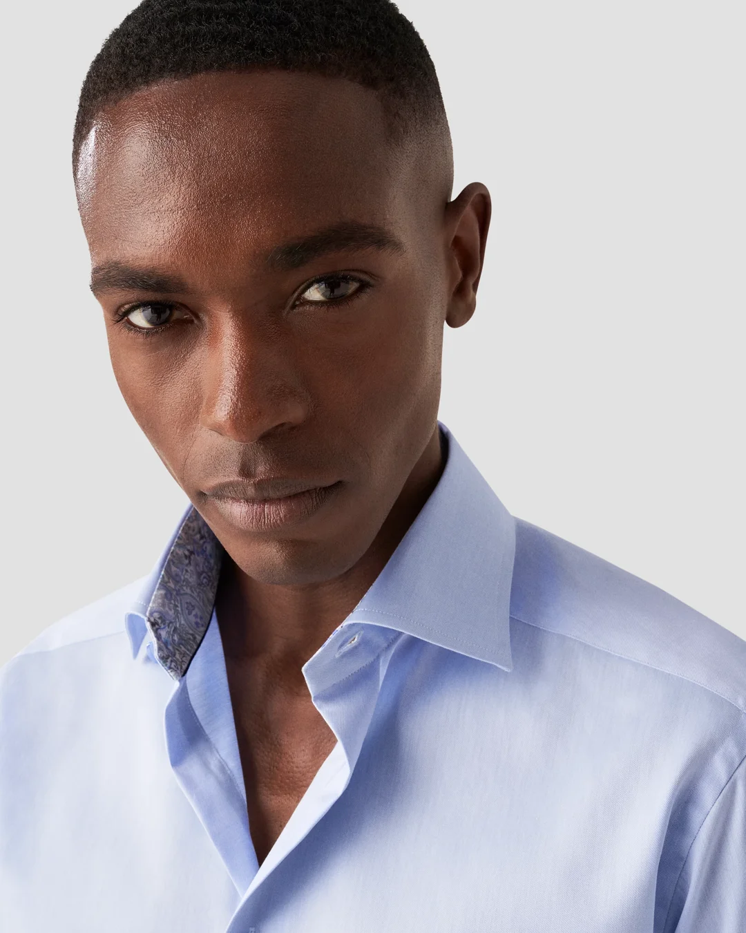 Light Blue Signature Twill Shirt - Paisley Contrast Details - Eton