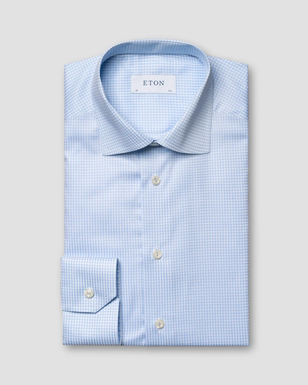 Light Blue Two-Color Check Fine Twill Shirt - Eton