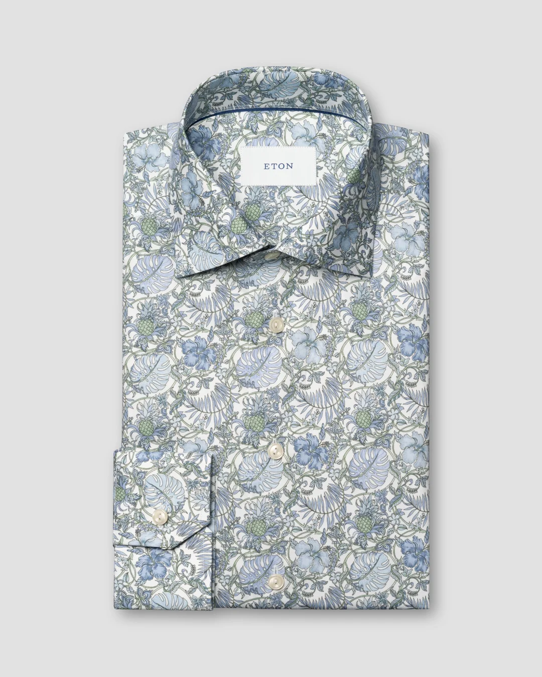 Eton Signature Twill Floral-Print Contemporary-Fit Cotton Men Shirt - Mid Green Eton Signature Twill Floral-Print Contemporary-Fit Cotton Men Shirt - Mid Green