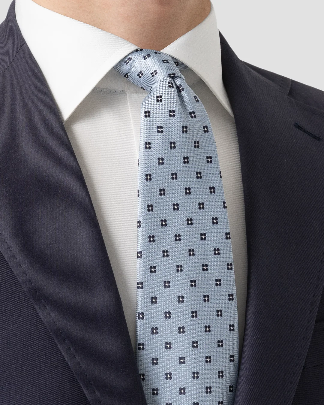 Light Blue Micro Floral Print Silk Tie