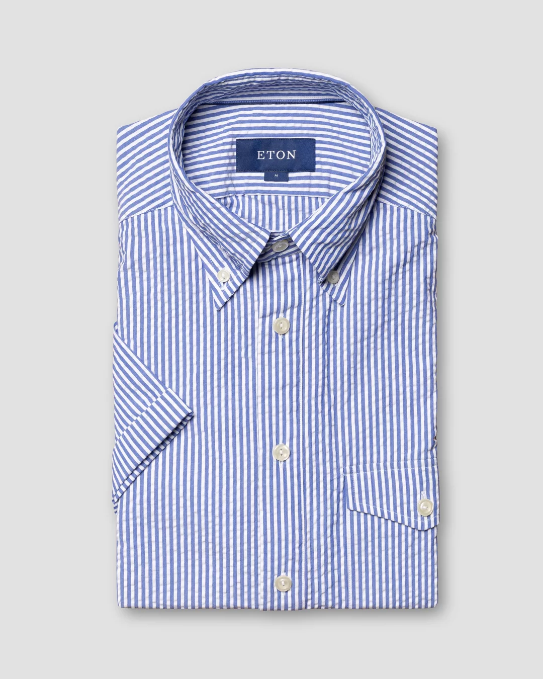 Blue Popover Seersucker Shirt - Short Sleeved - Eton