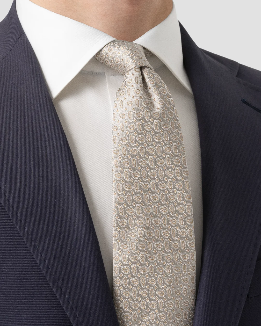 Light Brown Micro Paisley Print Silk Tie - Eton