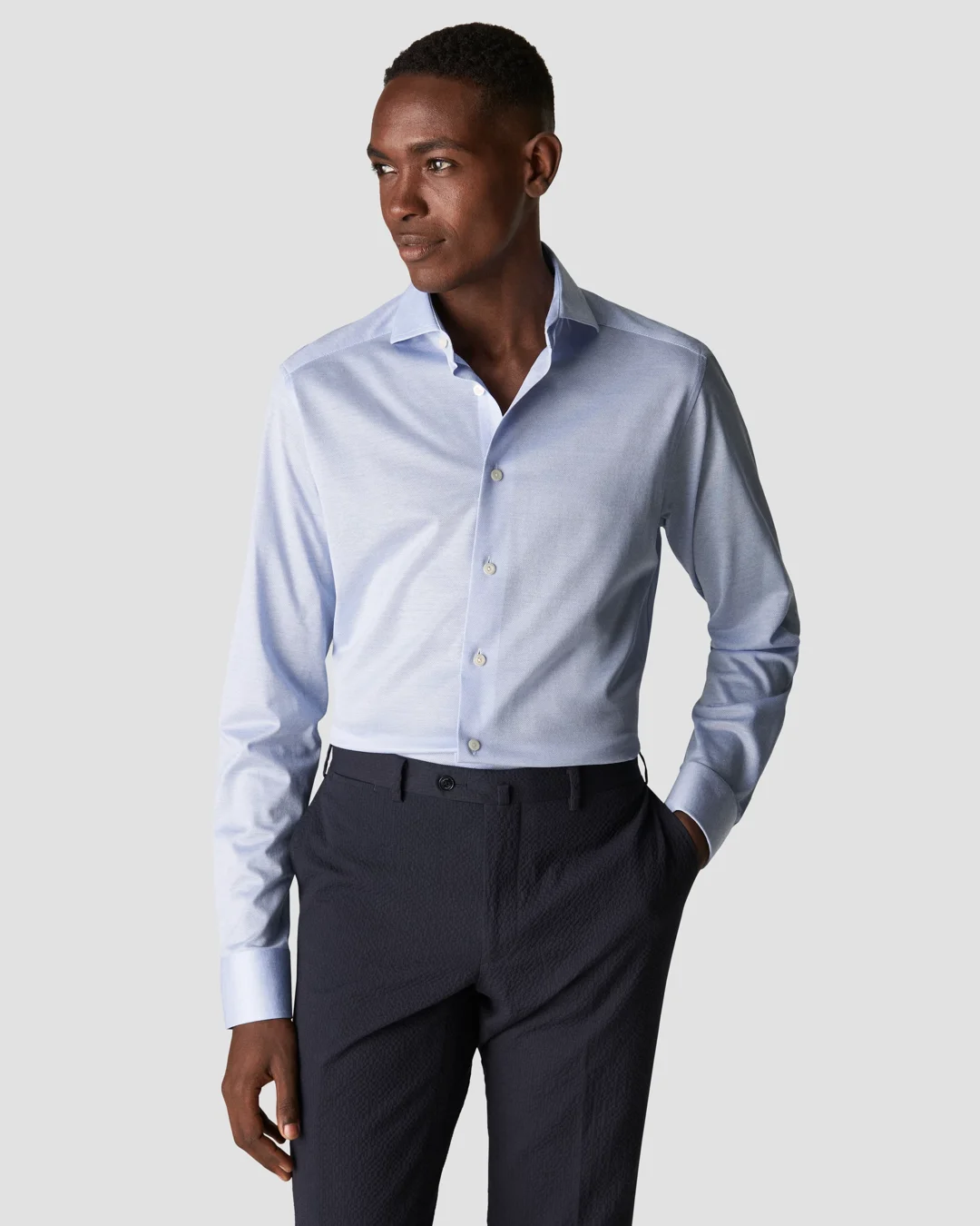 Light Blue Filo di Scozia Oxford Piqué Shirt Slim fit, 35