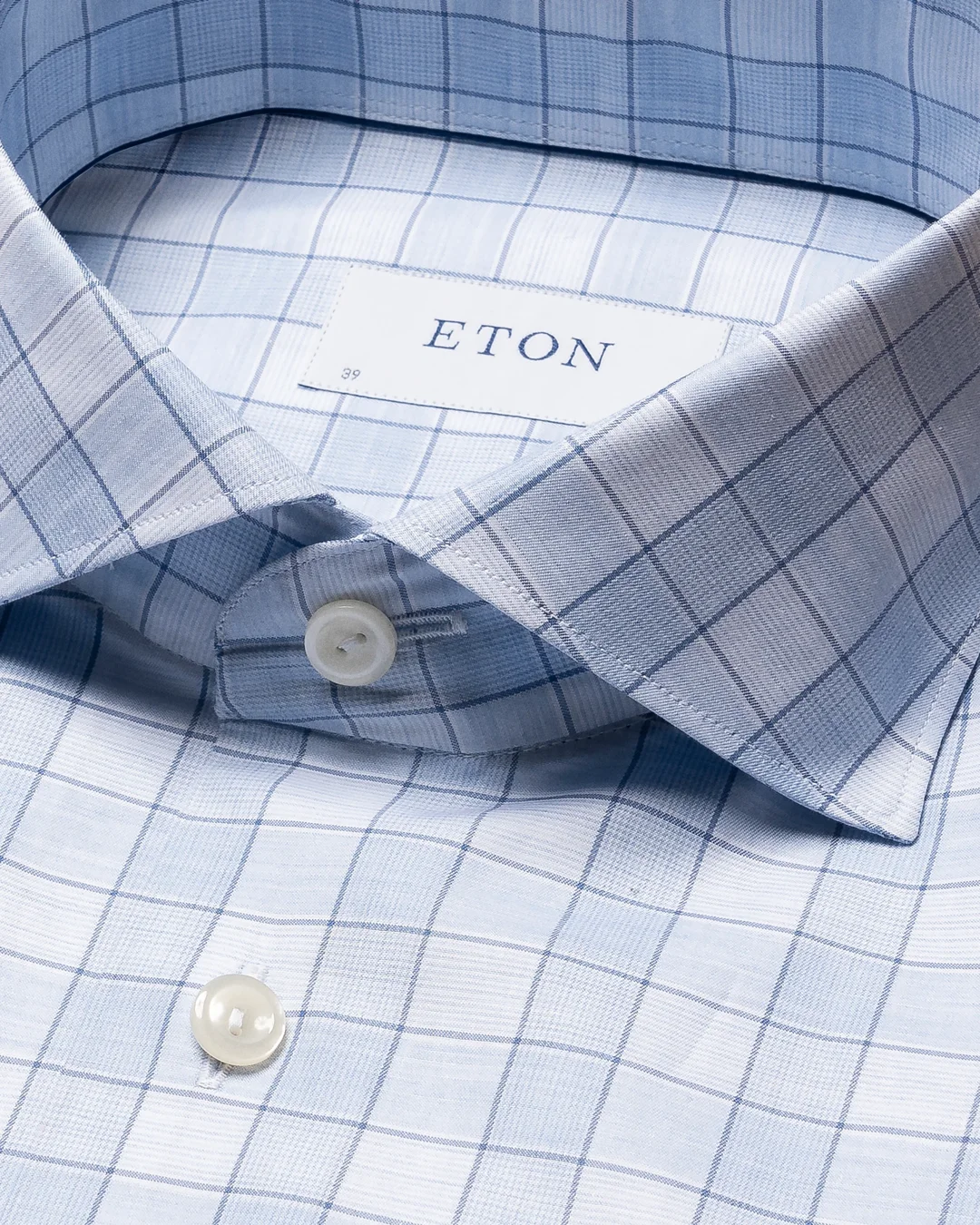 Light Blue Checked Fine Twill Shirt - Eton