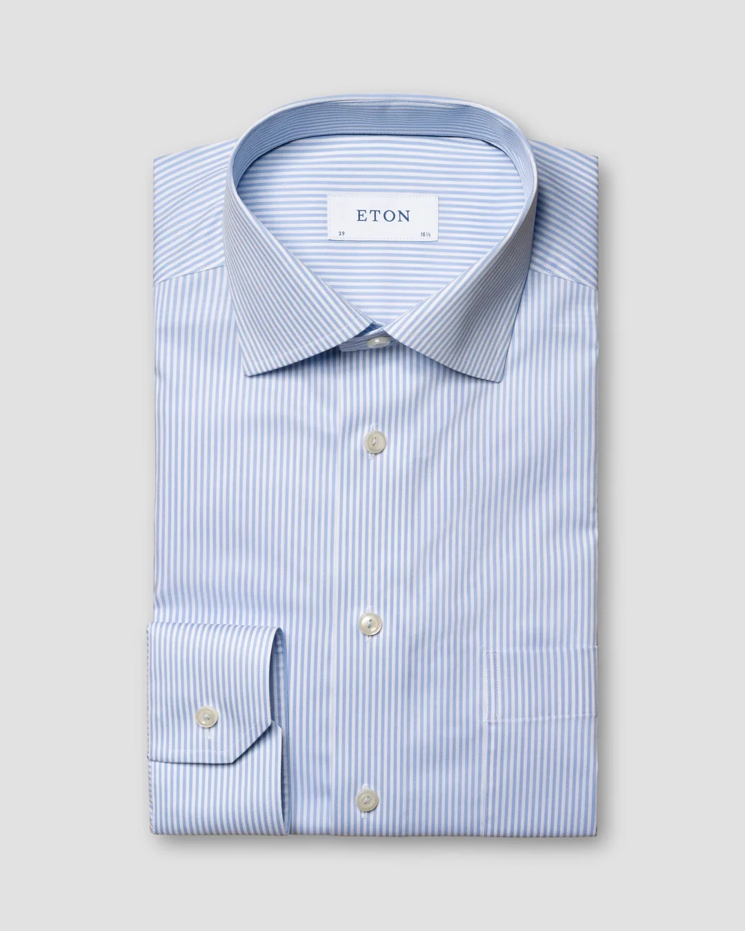 Striped Light Blue Twill Shirt - Eton