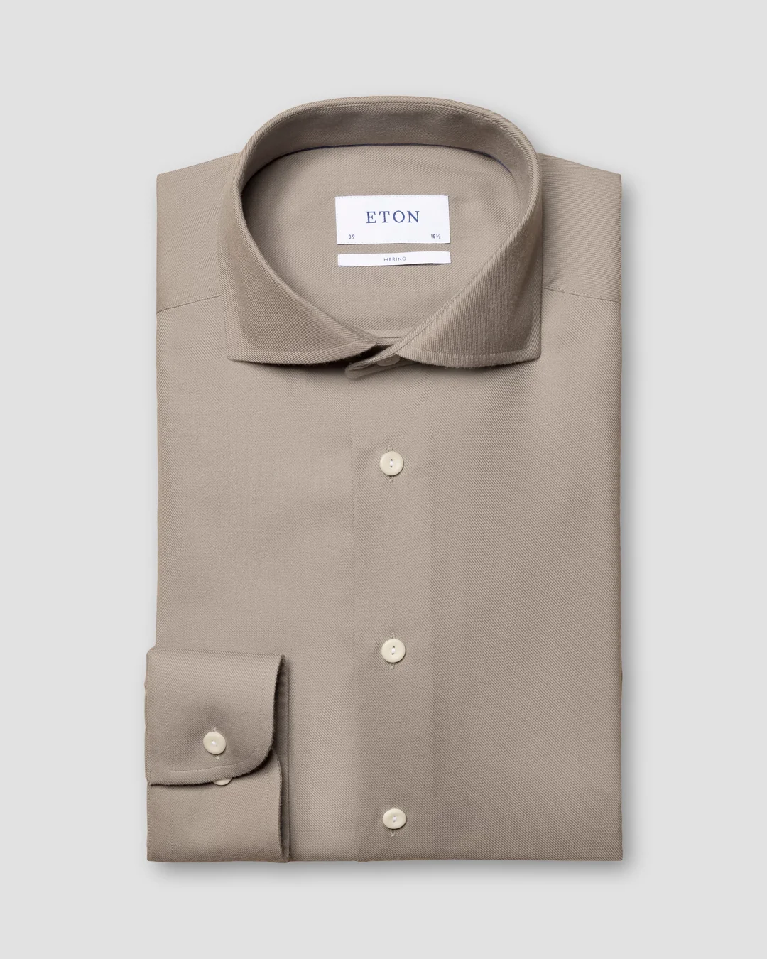 Light Grey Brushed Merino Wool Shirt - Eton