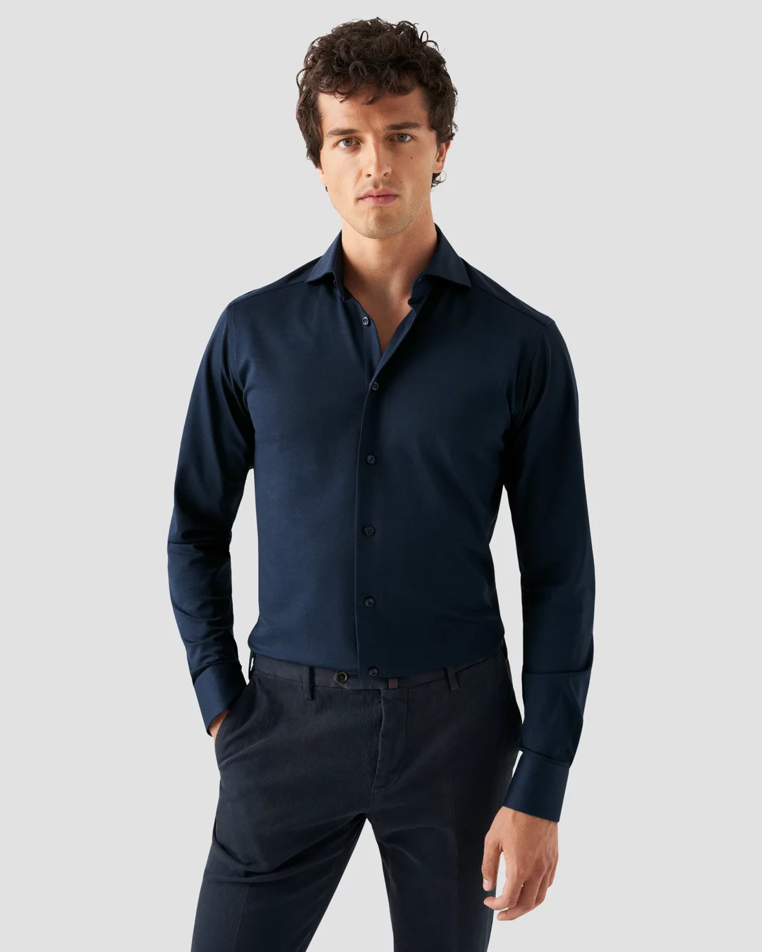 Dark Blue Filo di Scozia Piqué Shirt - Eton