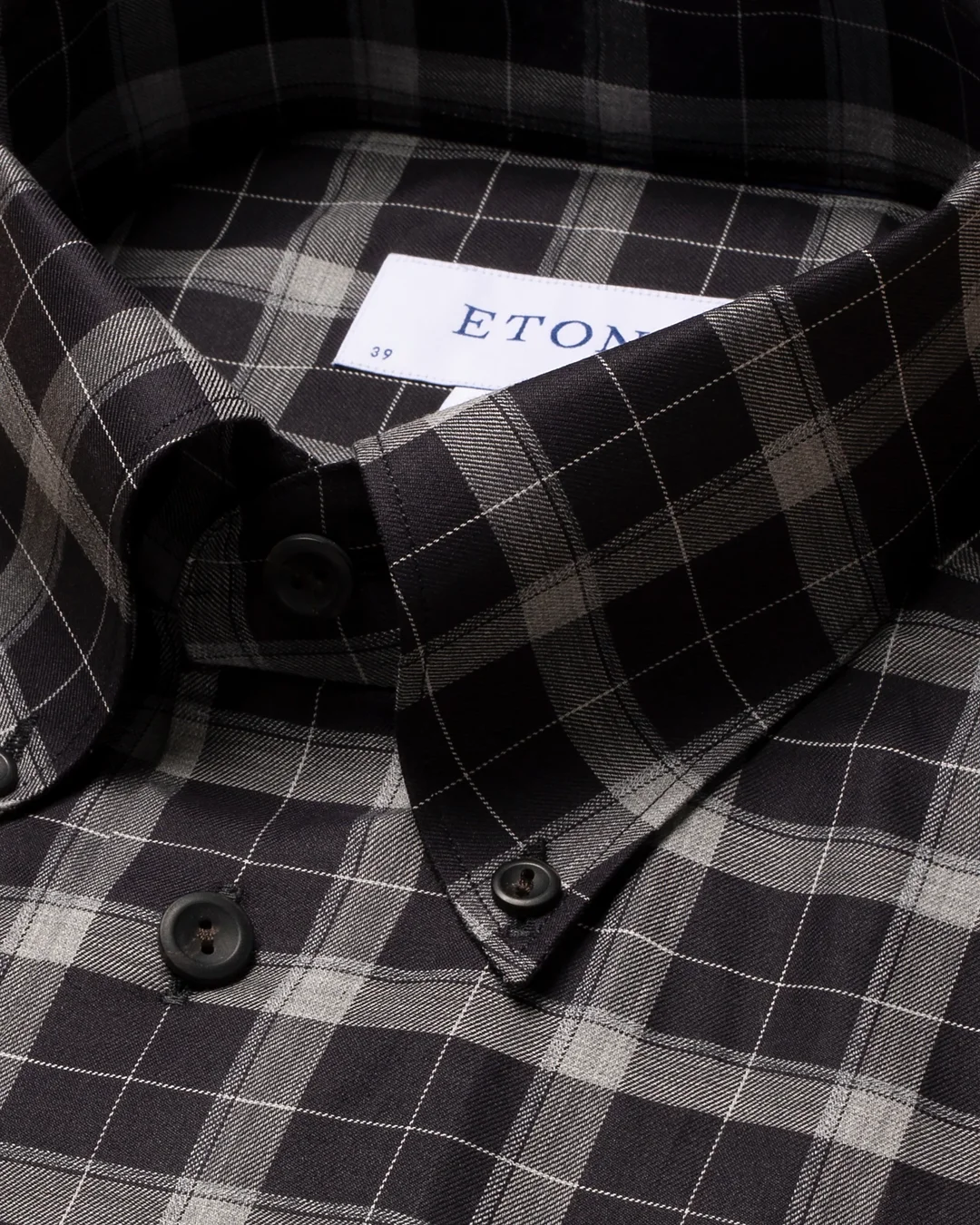 Black Checked Wrinkle Free Flannel Shirt - Eton