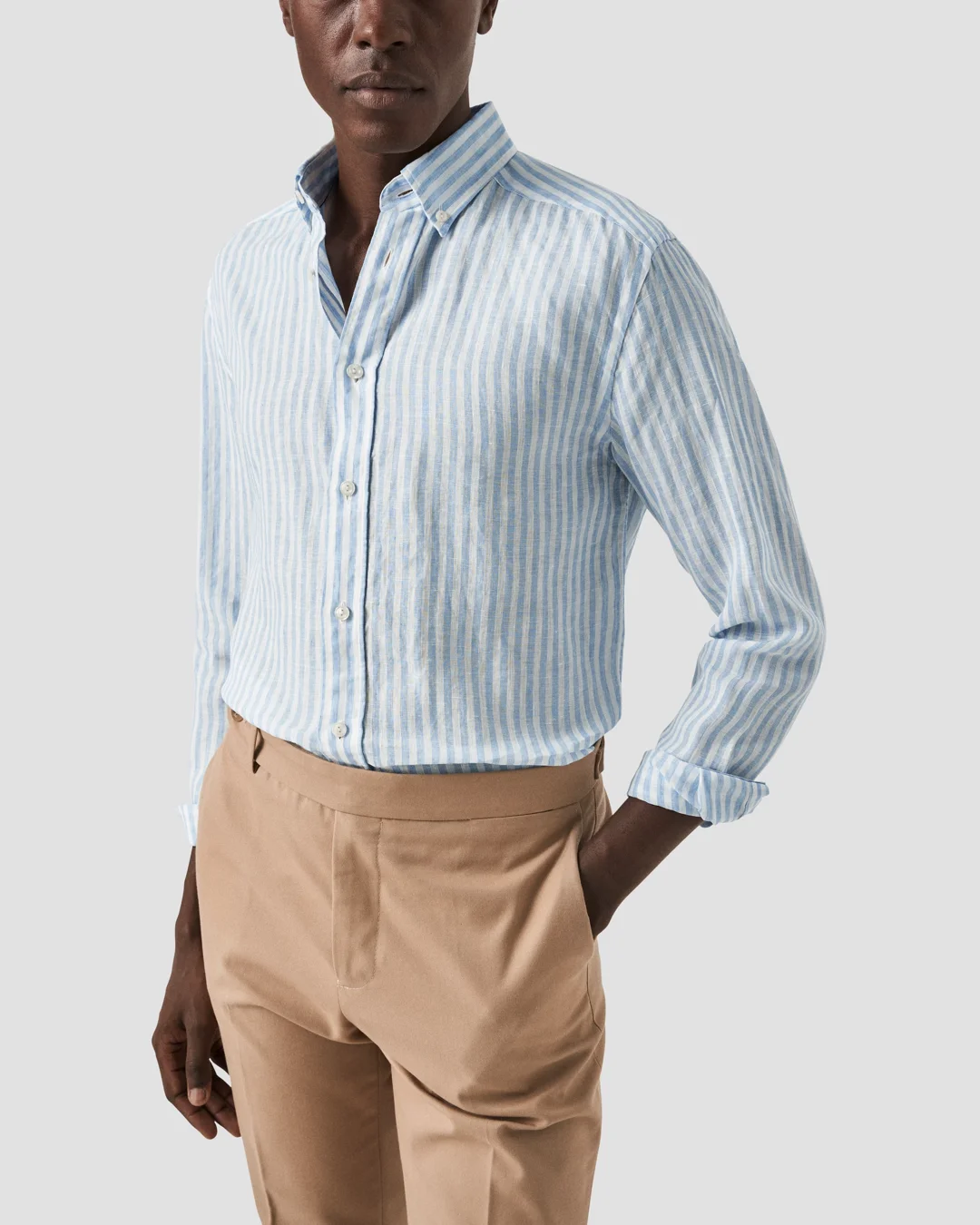 Light Blue Striped Linen Shirt - Eton