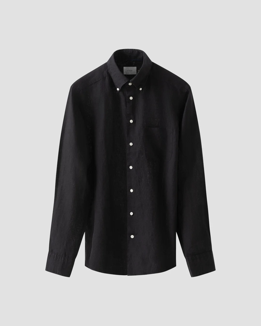 Black Solid Plain Weave Linen Shirt - Eton