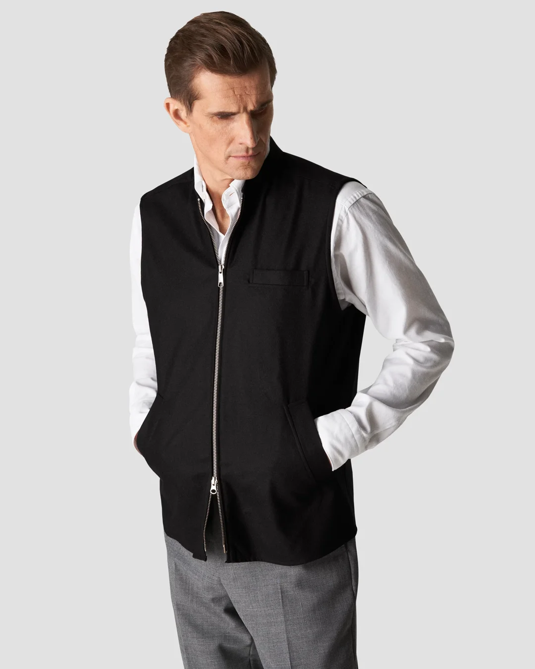 Black Wool-Cashmere Flannel Vest - Eton