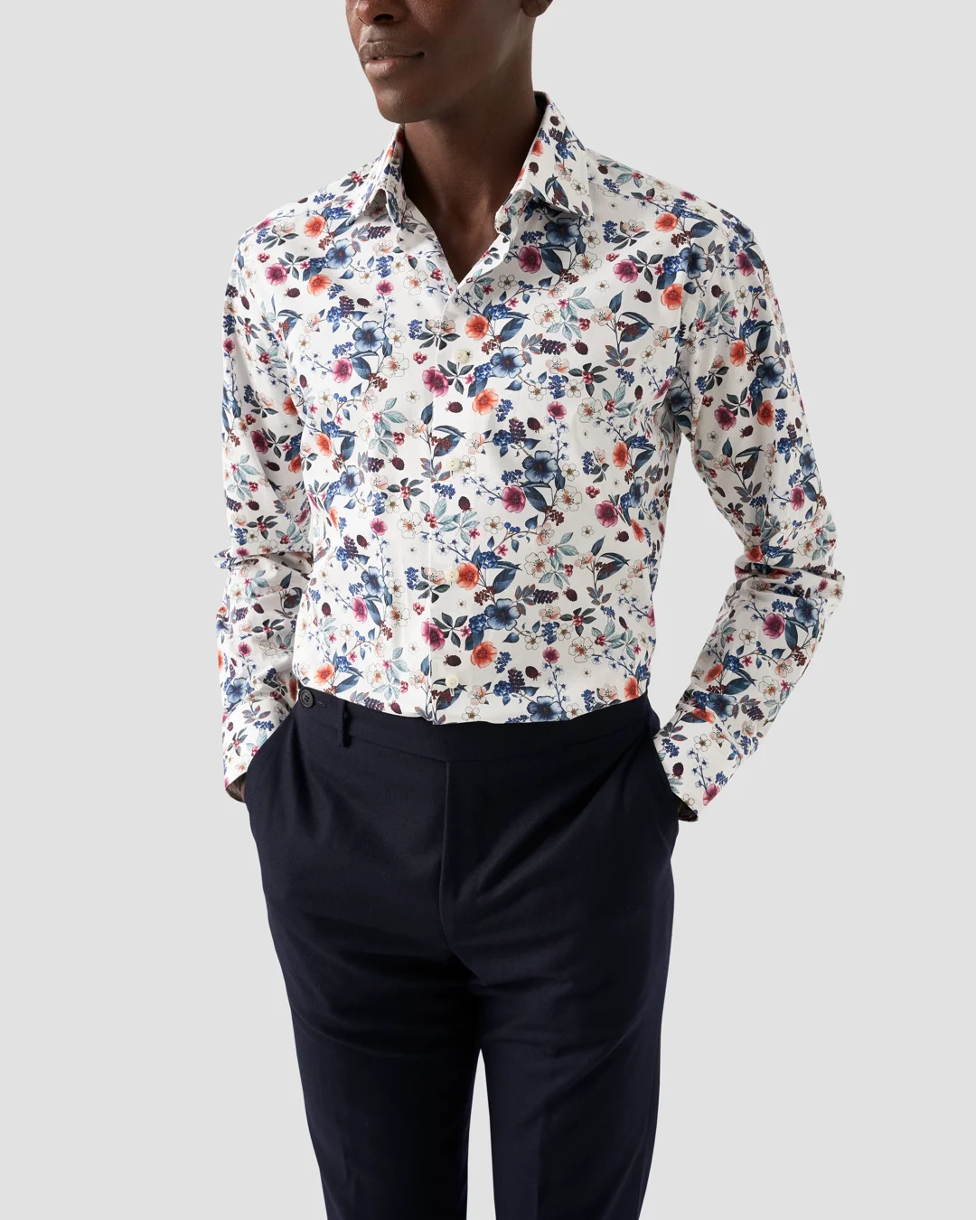 White Floral Print Signature Twill Shirt - Eton