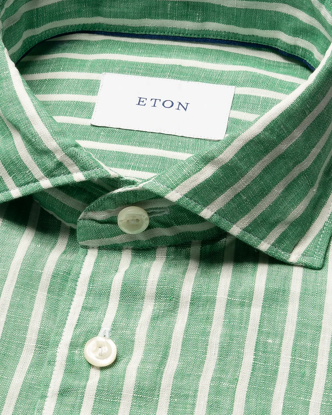 グリーンニットシャツ・ストライプ襟付き ストライプリネンシャツ - Eton