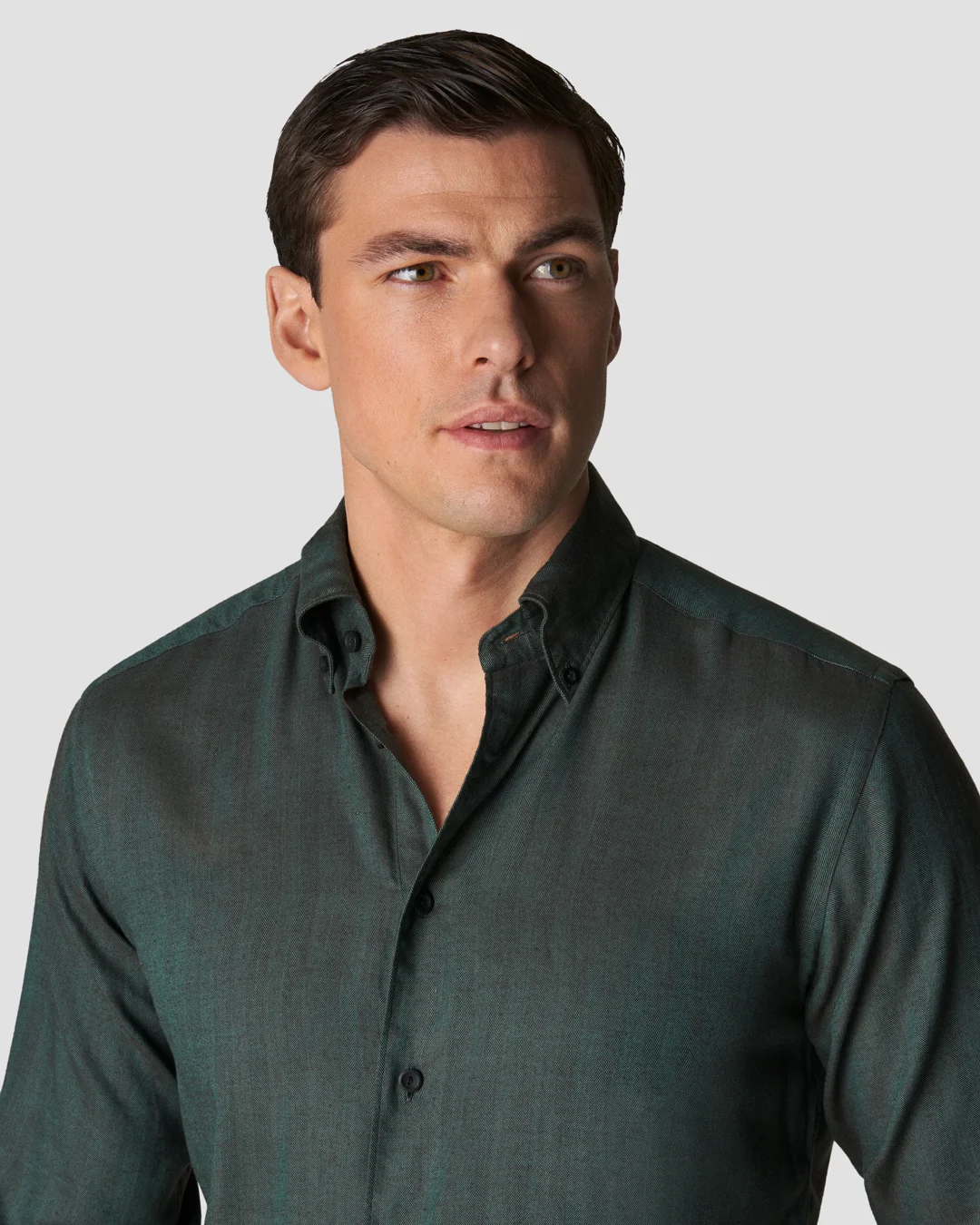 Dark Green Herringbone Flannel Shirt - Eton