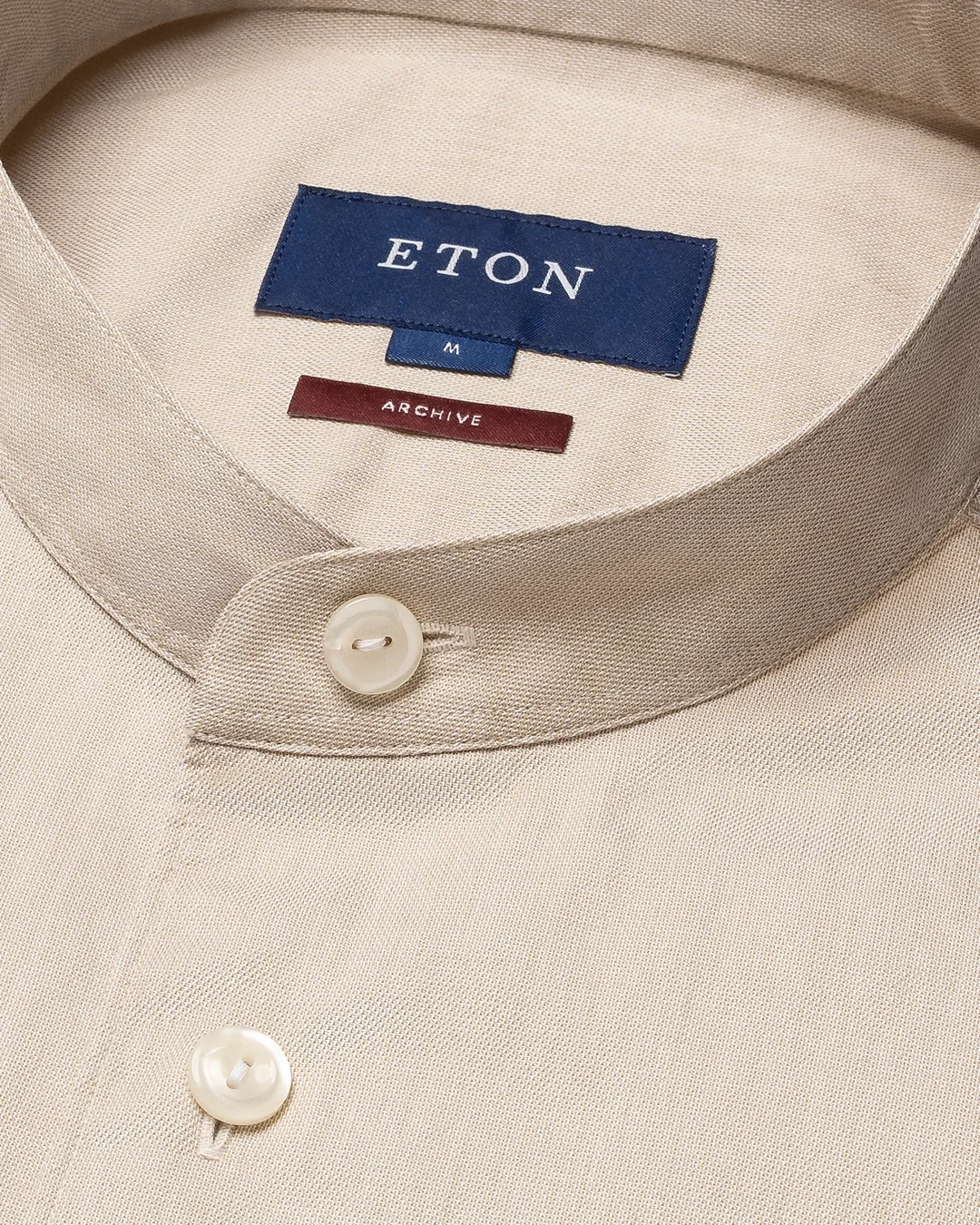 Beige Solid Twill Band Collar Shirt - Eton
