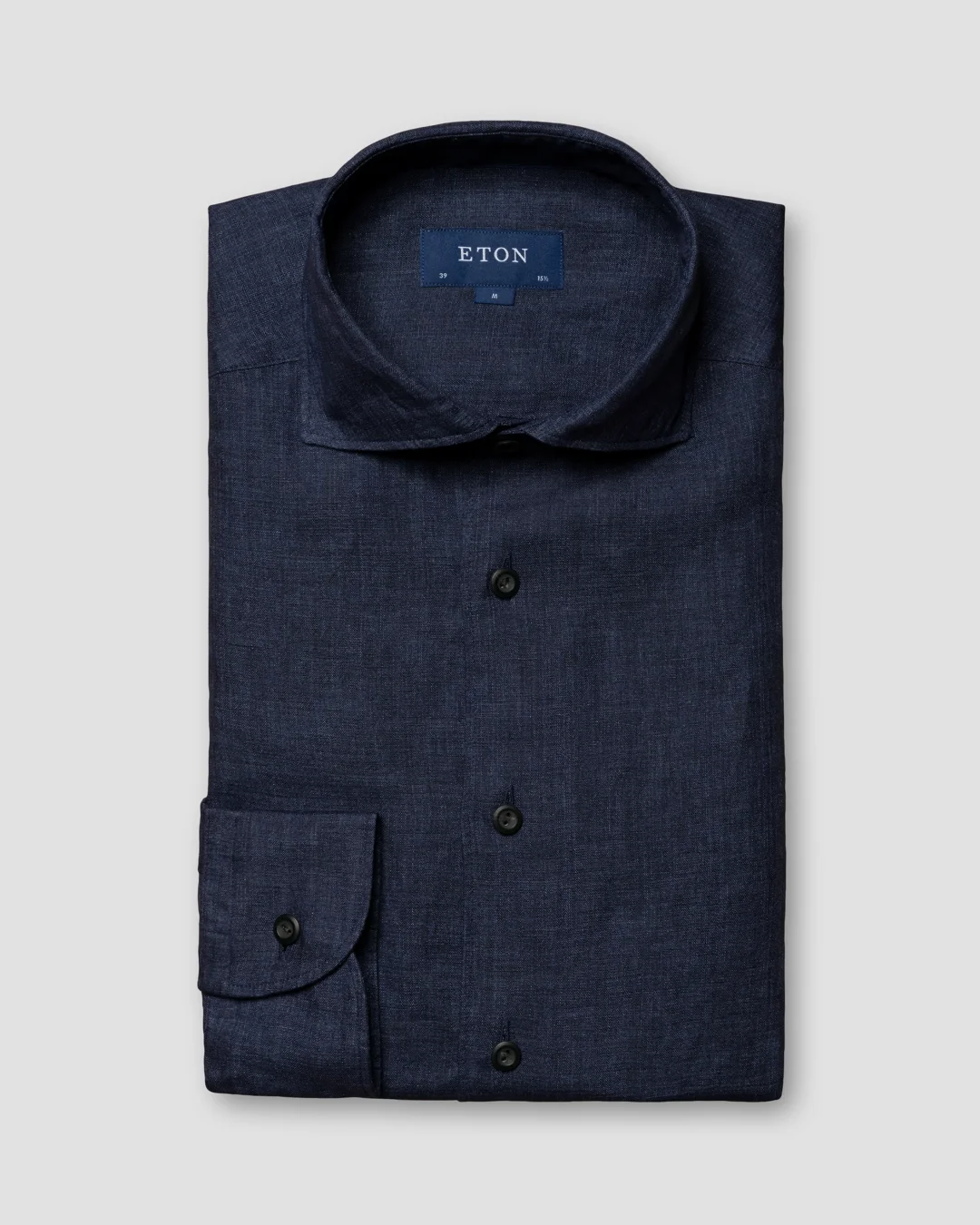 Navy Linen Shirt - Wide Spread - Eton