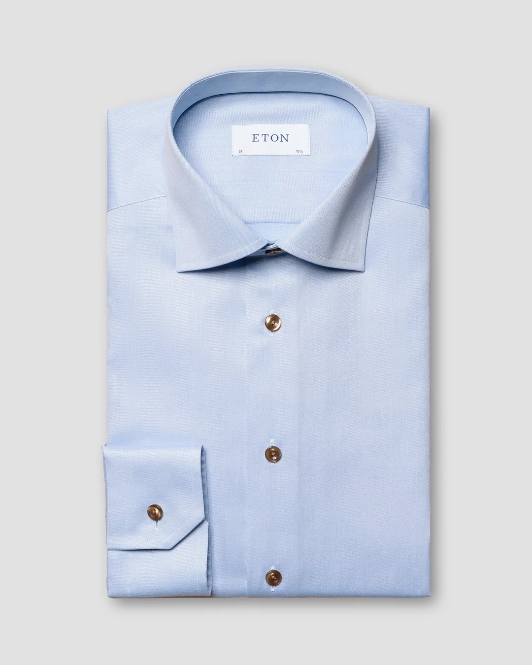 Light Blue Signature Twill Shirt - Brown Contrast Details - Eton