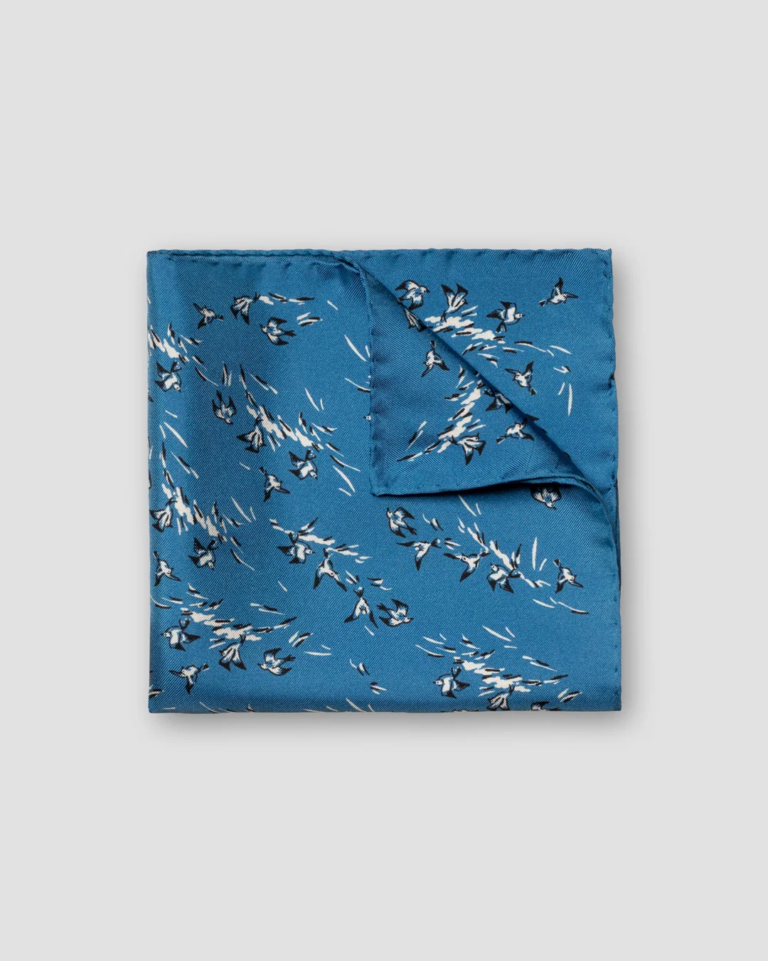 Mid Blue Bird Print Silk Pocket Square - Eton