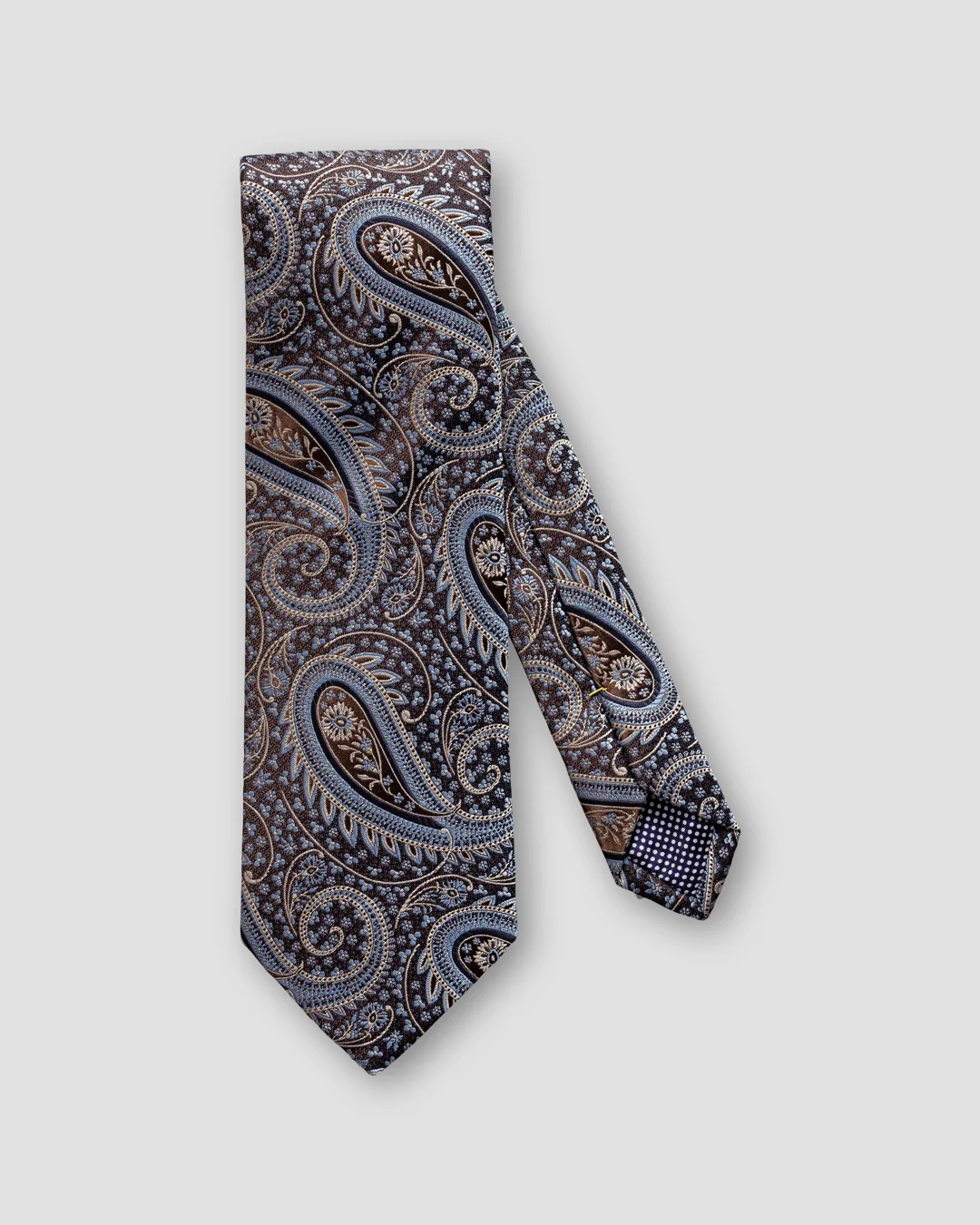 Dark brown paisley printed tie Eton