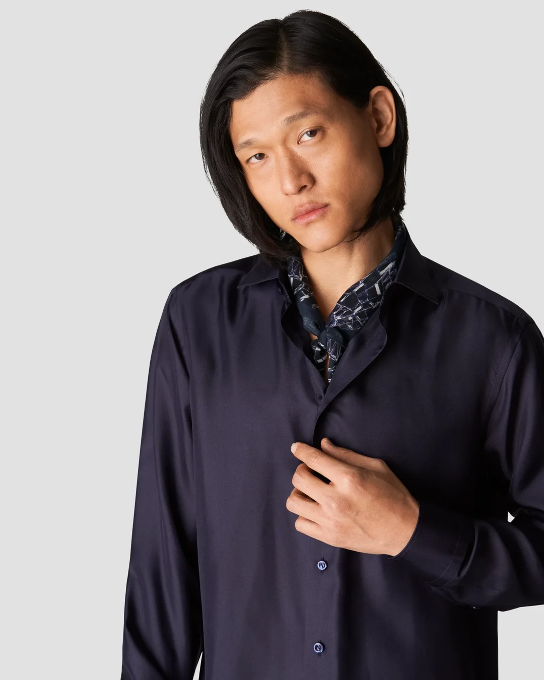 Navy Silk Twill Shirt - Eton Navy Silk Twill Shirt - Eton