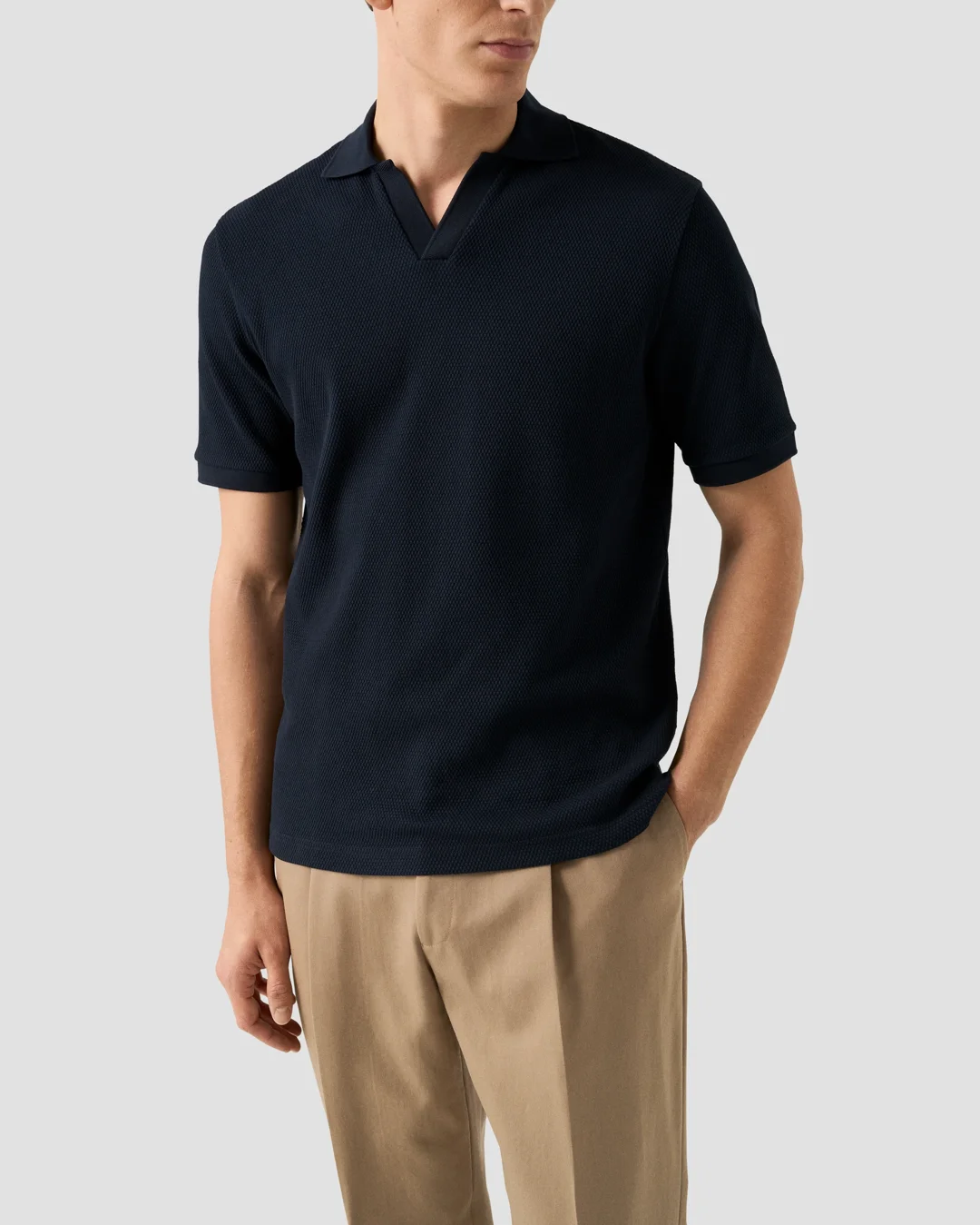 Open Collar Knit Polo Shirt - Eton