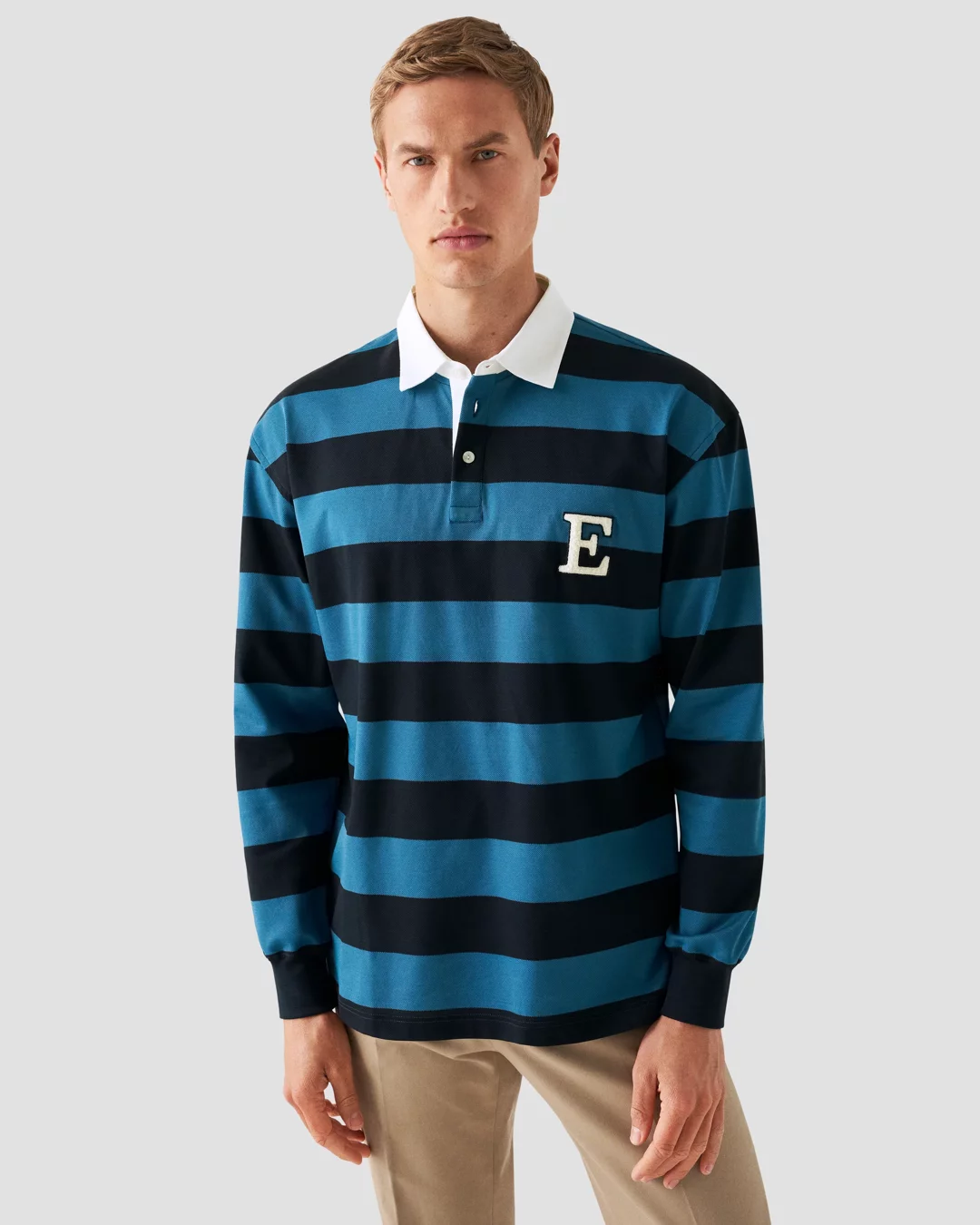 Blue Block Striped Filo di Scozia Rugby Shirt - Eton