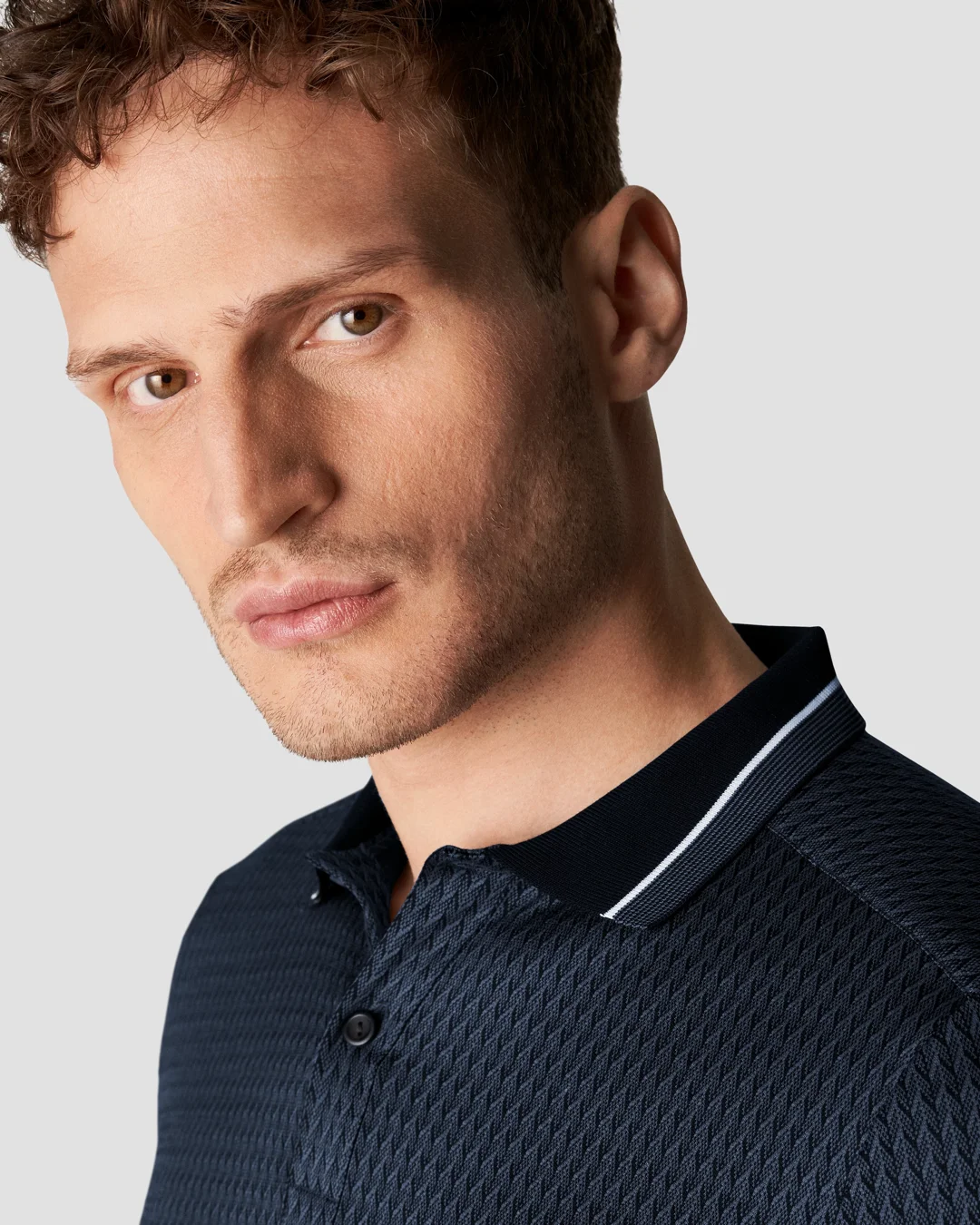 Navy Filo di Scozia Jacquard Polo Shirt - Long Sleeve - Eton